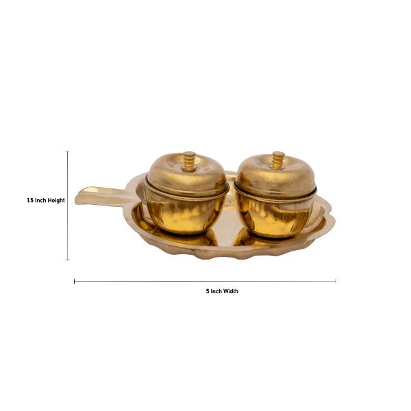2 Kumkum Box With Plate - 1.5 x 5 Inches | Brass Kumkum Bharani/ Leaf Design Sindoor Pot for Pooja - Image 4
