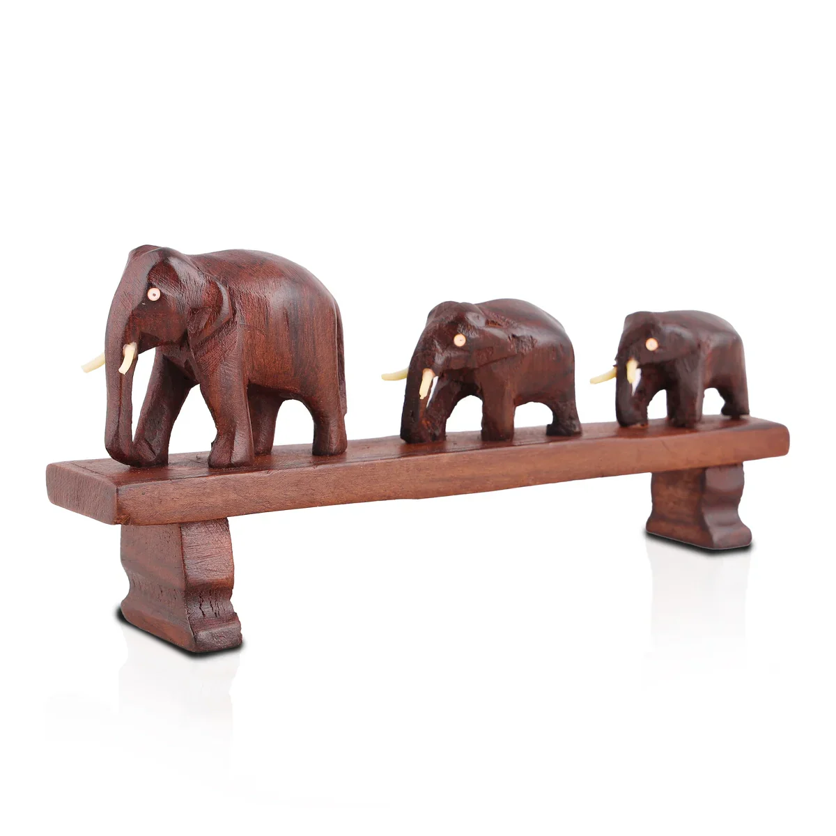 3 Elephant On Bridge Statue - 3.5 Inches | Wooden Elephants Statue for Home - Image 3
