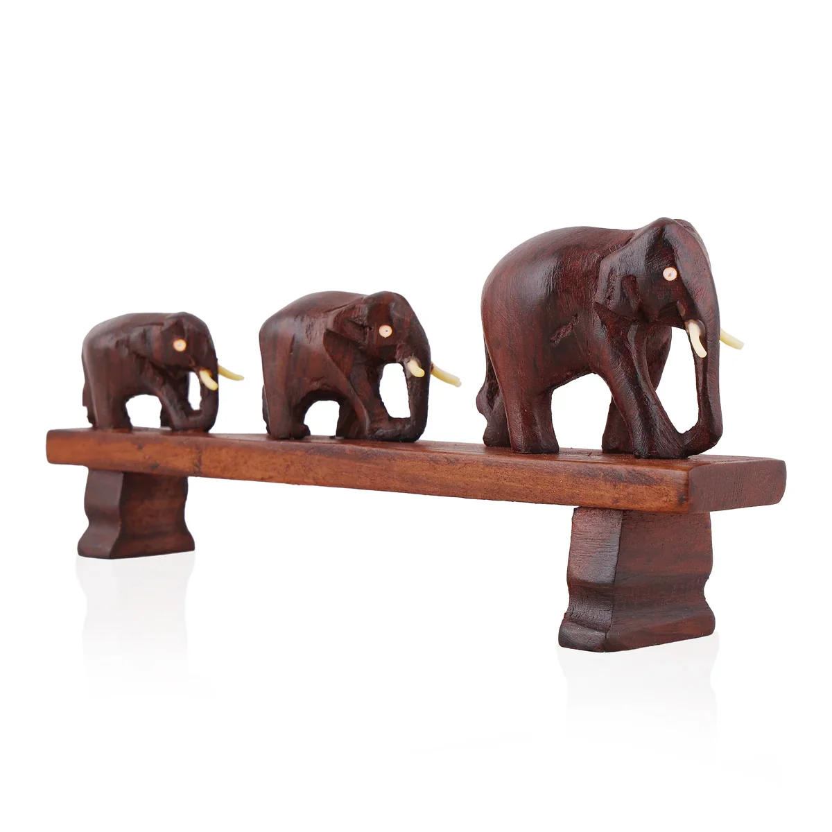 3 Elephant On Bridge Statue - 3.5 Inches | Wooden Elephants Statue for Home - Image 4
