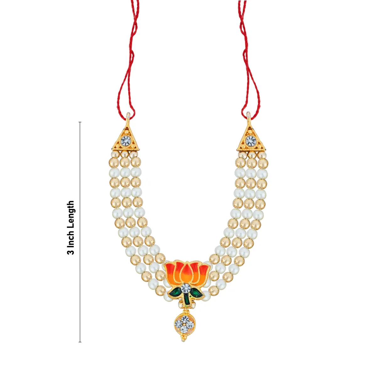 3 Line Moti Mala - 3 Inches | Lotus & Stone Design Pearl Mala/ Pearl Necklace/ Artificial Jewelry for Deity - Image 3