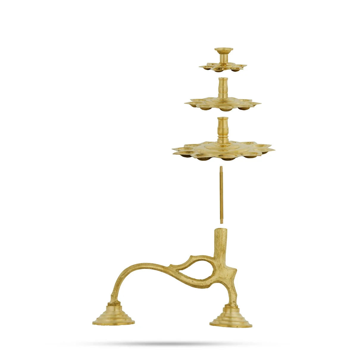 3 Step Brass Aarti With Handle - 10.5 x 8.5 Inches | Camphor Burner/ Kapoor Dhani/ Ganga Aarti for Pooja - Image 3