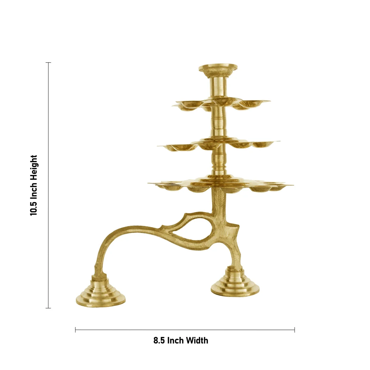 3 Step Brass Aarti With Handle - 10.5 x 8.5 Inches | Camphor Burner/ Kapoor Dhani/ Ganga Aarti for Pooja - Image 4
