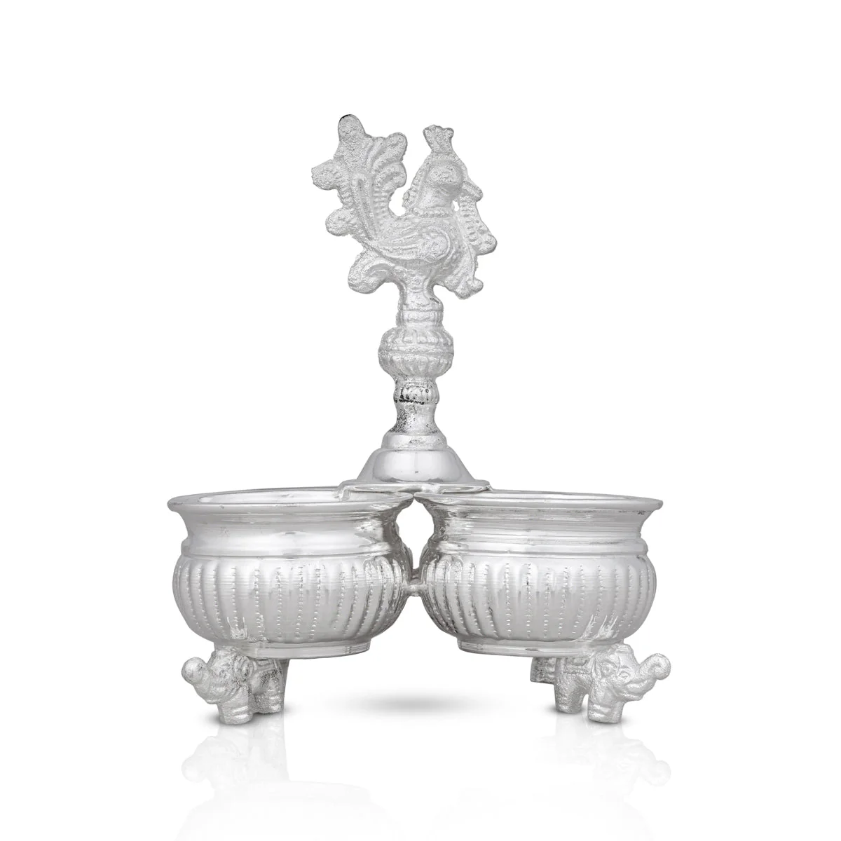 4 Cups Chomukha With Annam Handle-6.5x4.5 Inches | White Metal Panchwala With Elephant Leg/Chandan Bowl for Pooja - Image 2