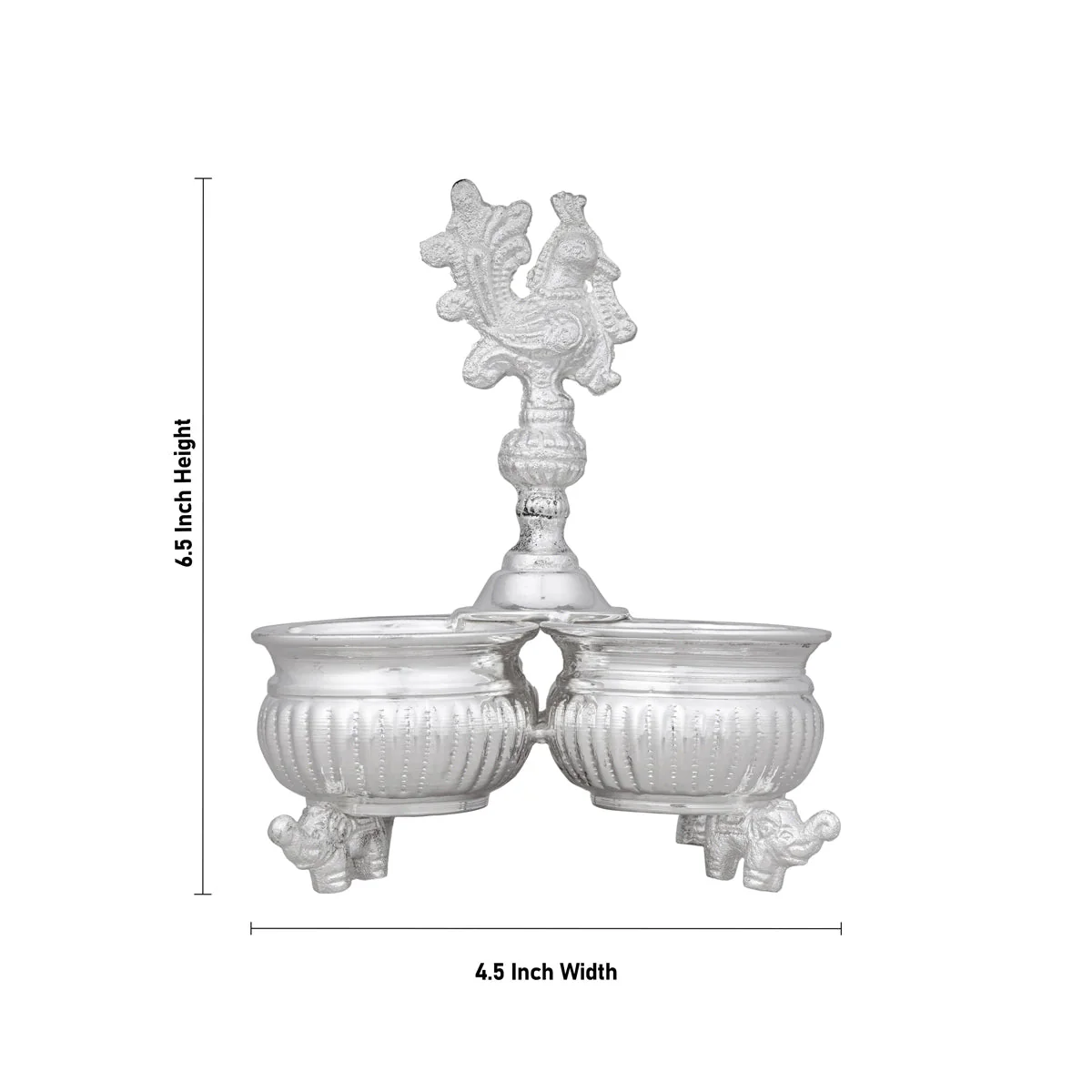 4 Cups Chomukha With Annam Handle-6.5x4.5 Inches | White Metal Panchwala With Elephant Leg/Chandan Bowl for Pooja - Image 3