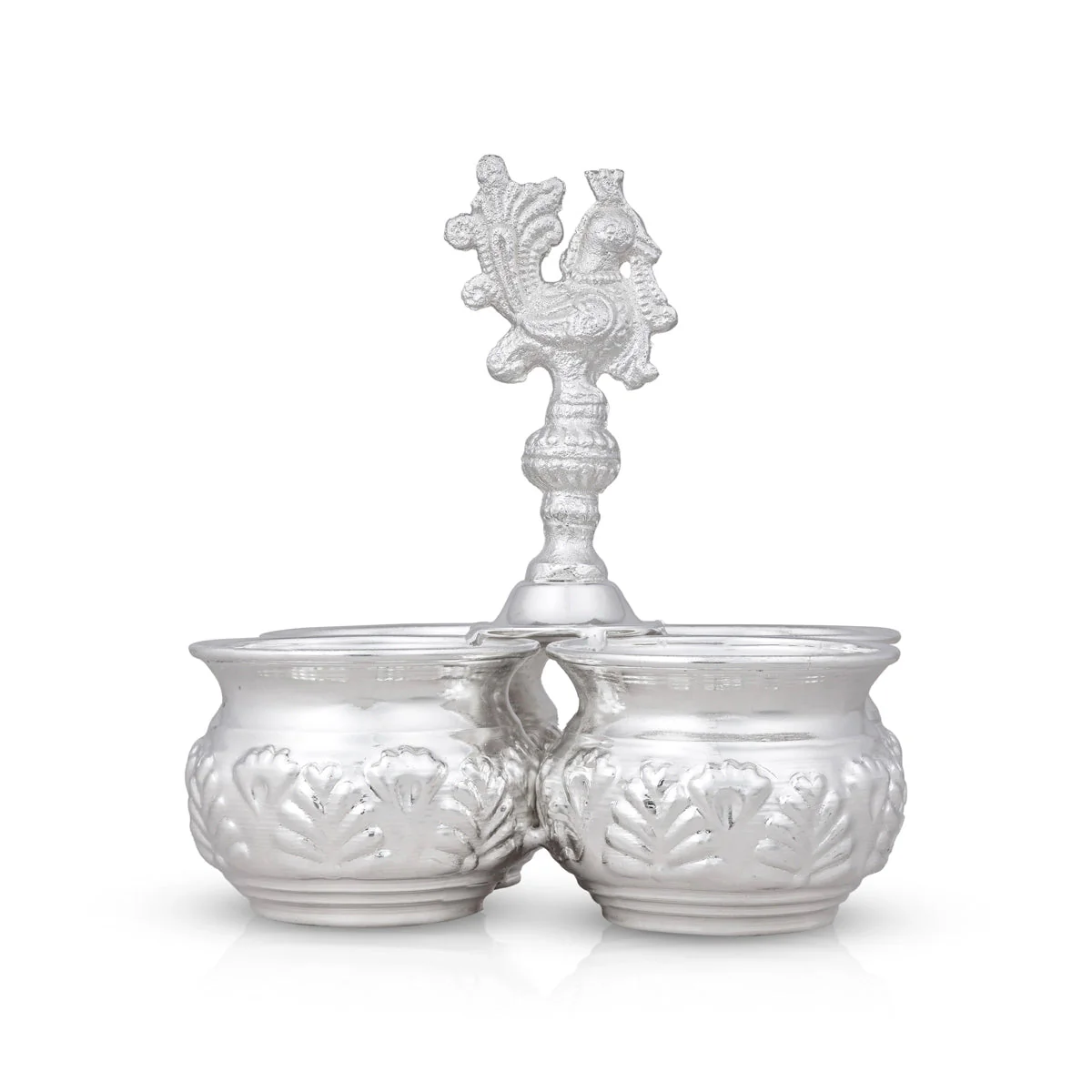 4 Cups Chomukha With Annam Handle- 6 x 5 Inches | White Metal Panchwala With Elephant Leg/Chandan Bowl for Pooja - Image 2