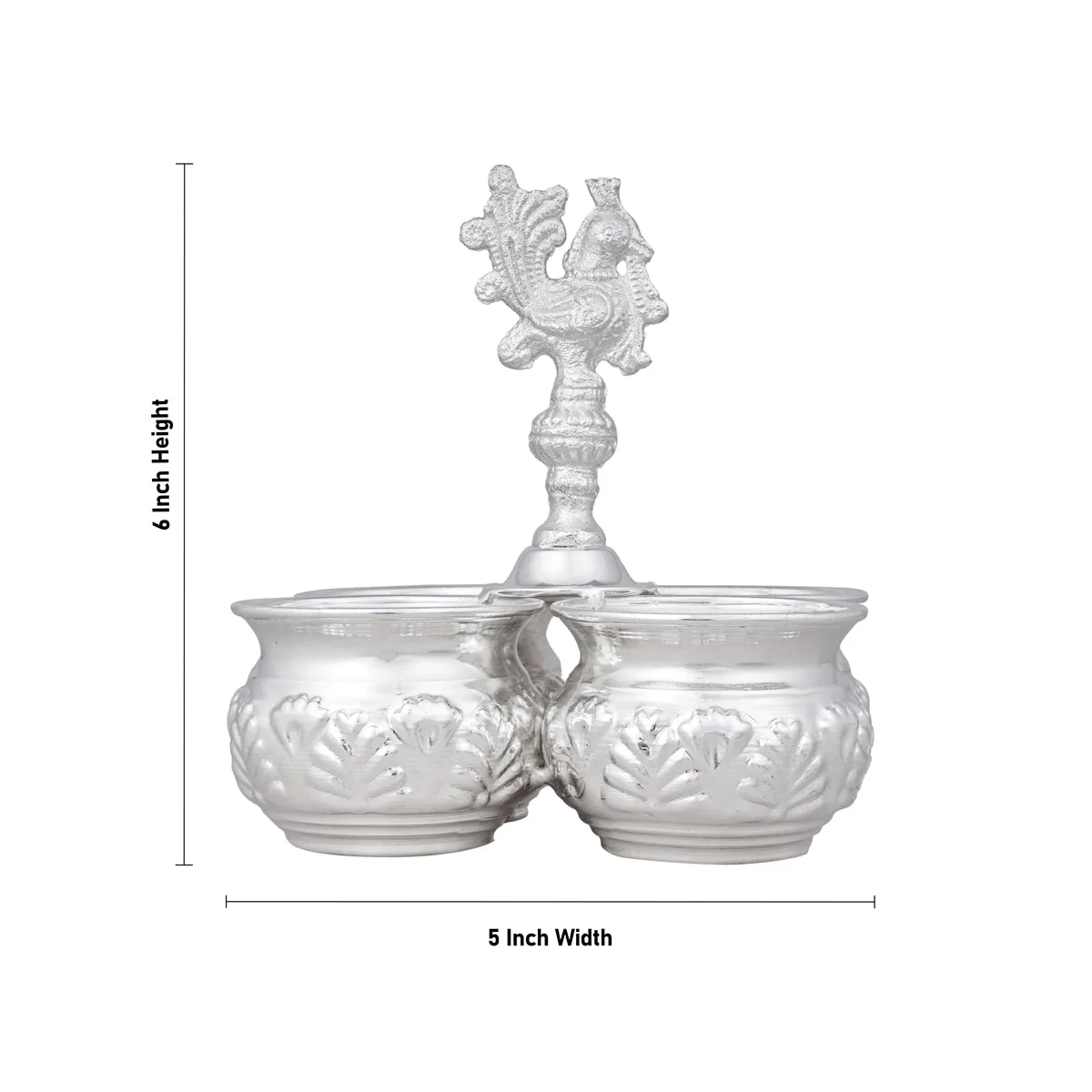 4 Cups Chomukha With Annam Handle- 6 x 5 Inches | White Metal Panchwala With Elephant Leg/Chandan Bowl for Pooja - Image 3