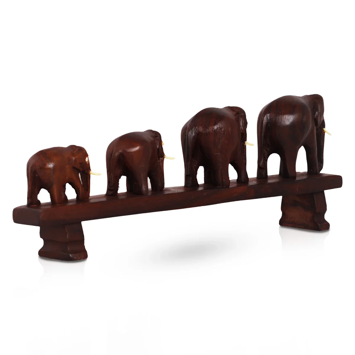 4 Elephant On Bridge Statue - 4 x 11 Inches | Wooden Elephant Idol for Home - Image 3