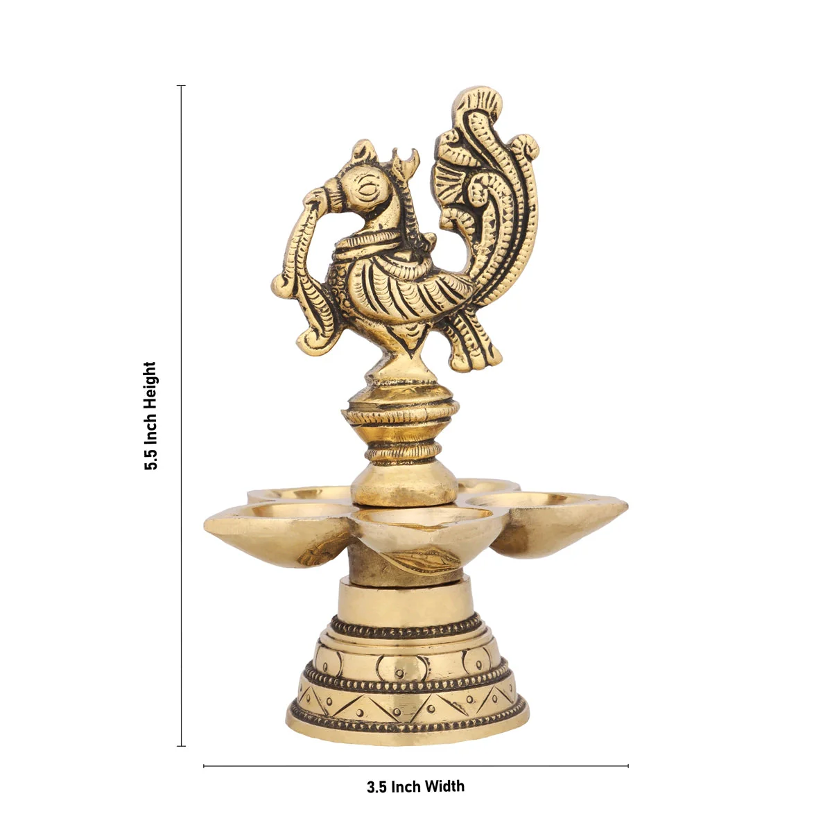 5 Face Hanging Lamp - 5.5 x 3.5 Inches | Annam Design Vilakku/ Brass Latkan Lamp for Pooja/ 480 Gms Approx - Image 3