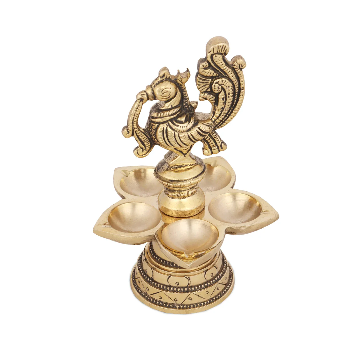 5 Face Hanging Lamp - 5.5 x 3.5 Inches | Annam Design Vilakku/ Brass Latkan Lamp for Pooja/ 480 Gms Approx - Image 5