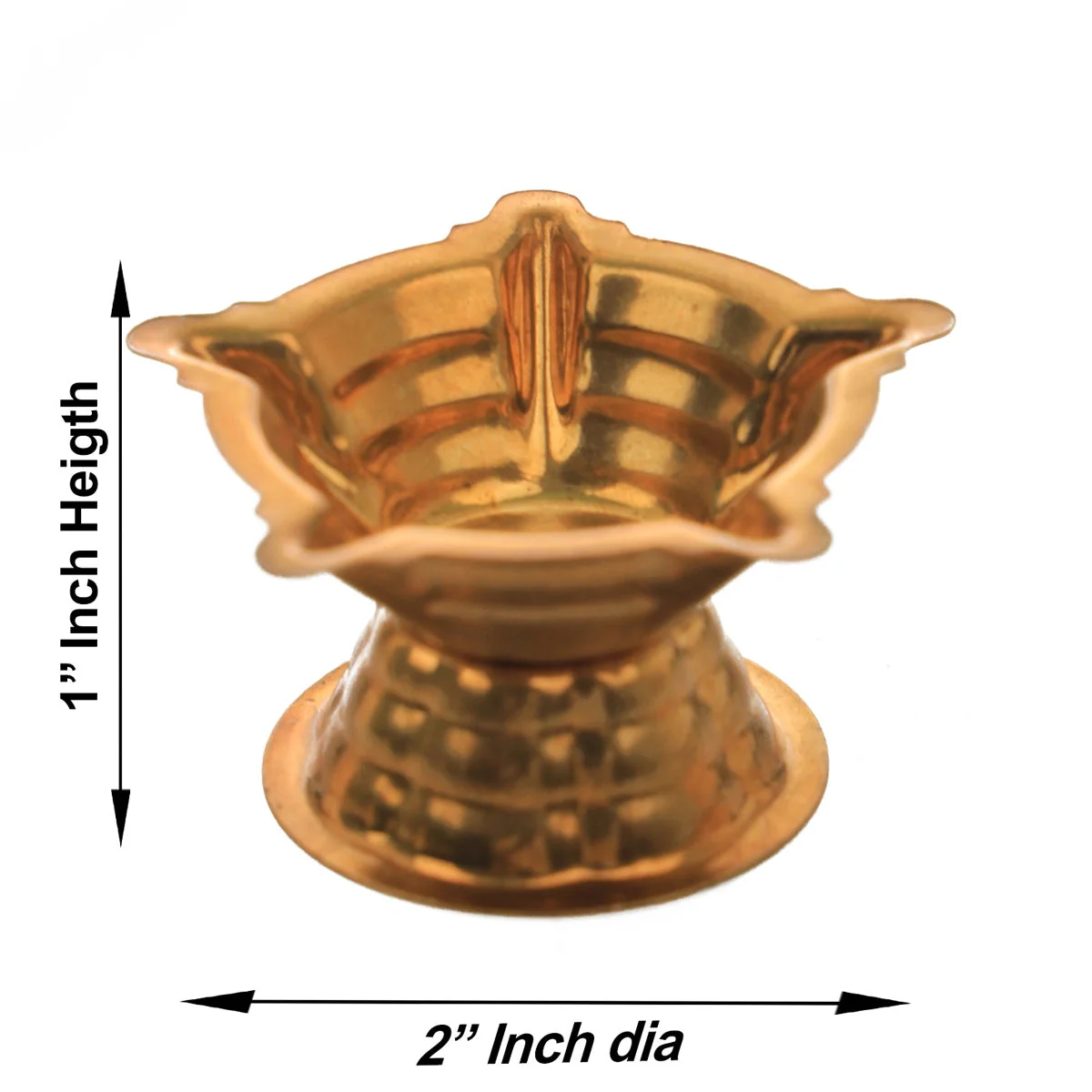 5 Face Brass Lamp With Base - 1 x 2 Inches | Brass Pooja Diya/ Brass Deepam/ Brass Vilakku for Home - Image 3