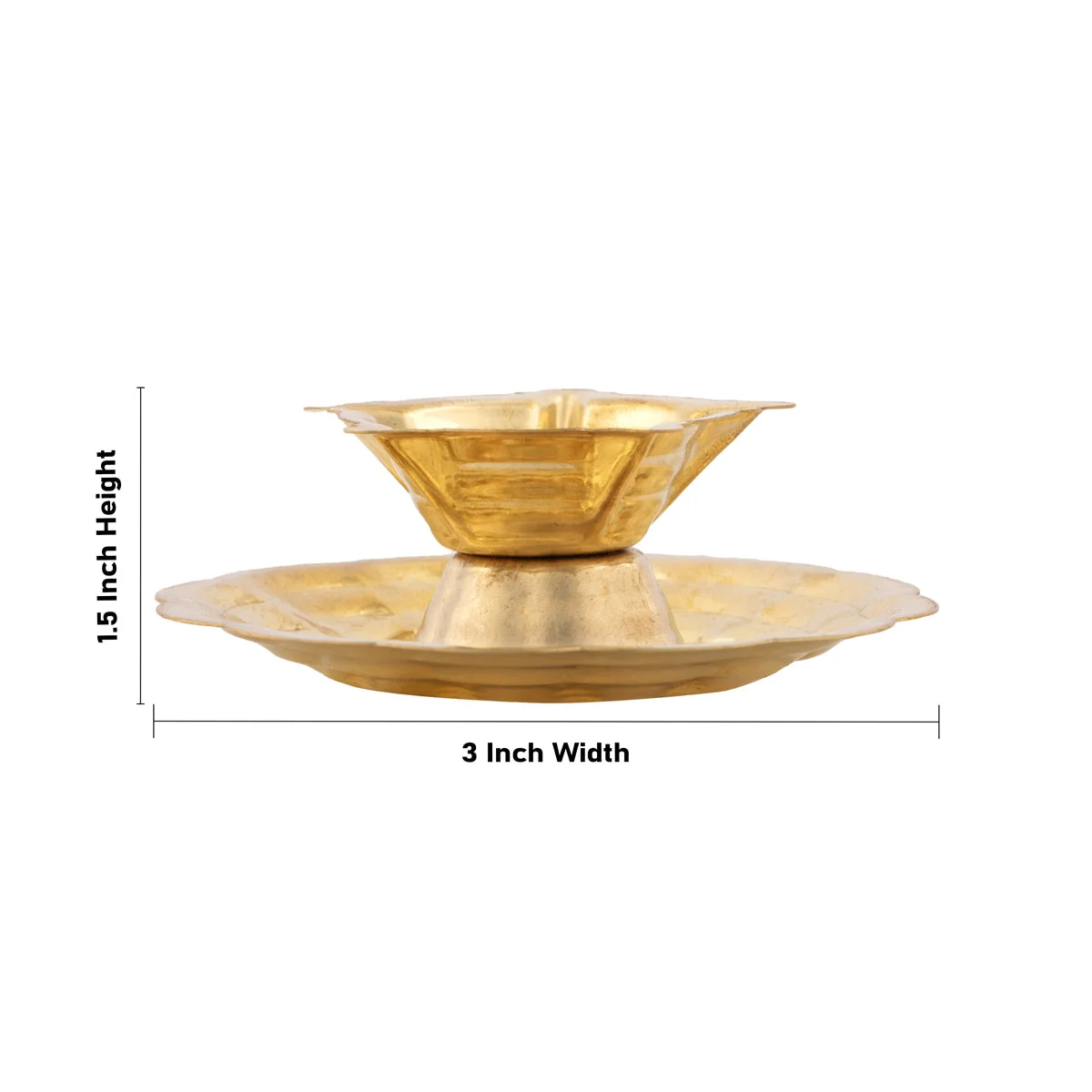 5 Face Brass Lamp With Plate - 1.5 x 3 Inches | Brass Pooja Diya/ Brass Deepam/ Brass Vilakku for Home - Image 3