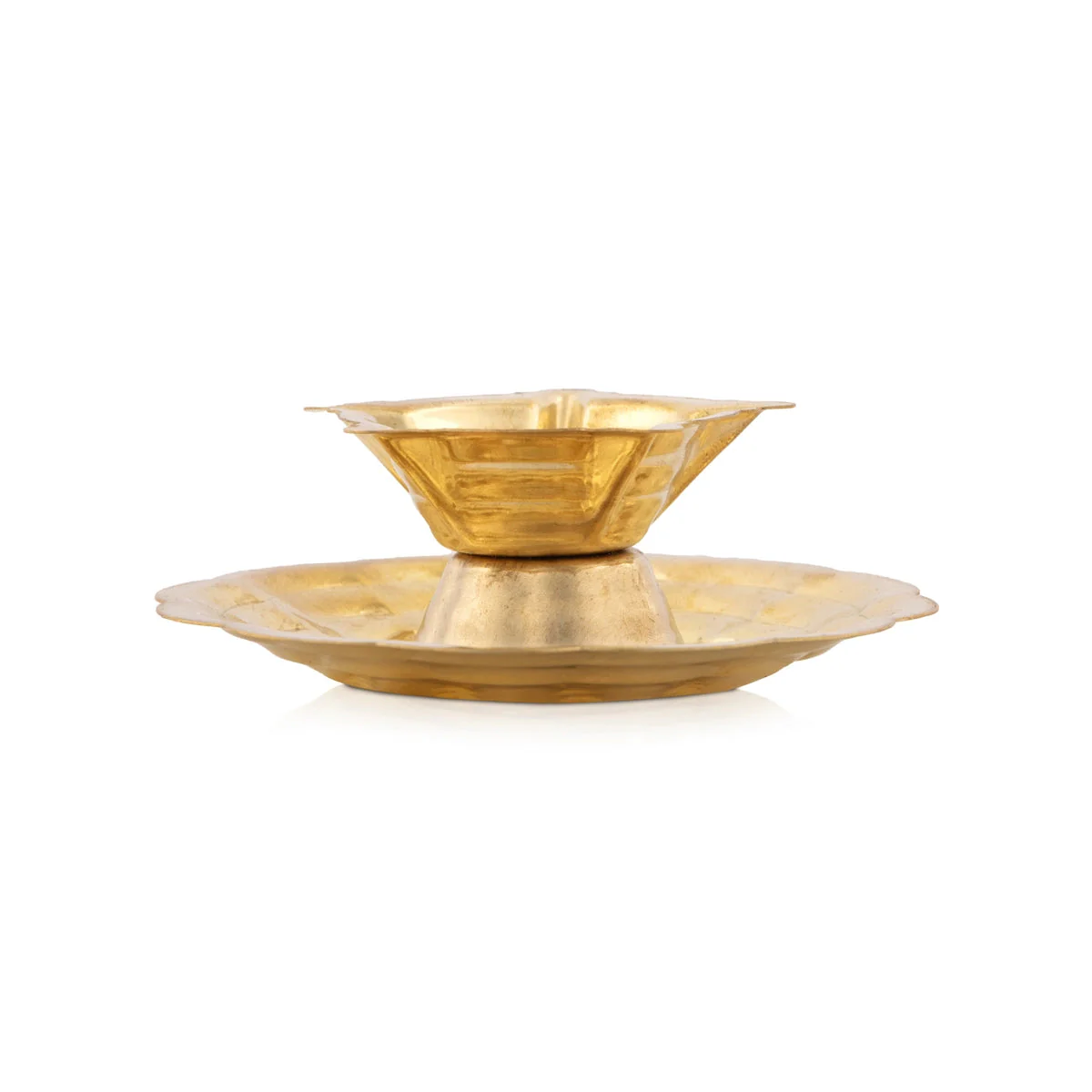 5 Face Brass Lamp With Plate - 1.5 x 3 Inches | Brass Pooja Diya/ Brass Deepam/ Brass Vilakku for Home - Image 4