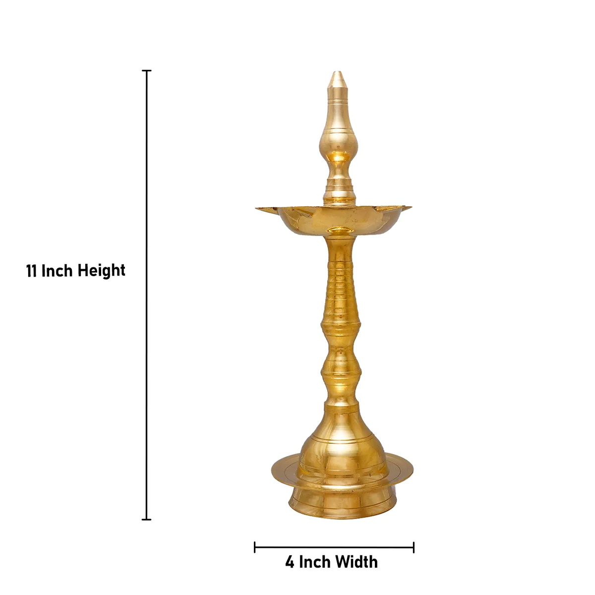 5 Face Kerala Vilakku - 11 x 4 Inches | Brass Lamp/ Kerala Lamp/ Kerala Kuthu Vilakku for Pooja - Image 3