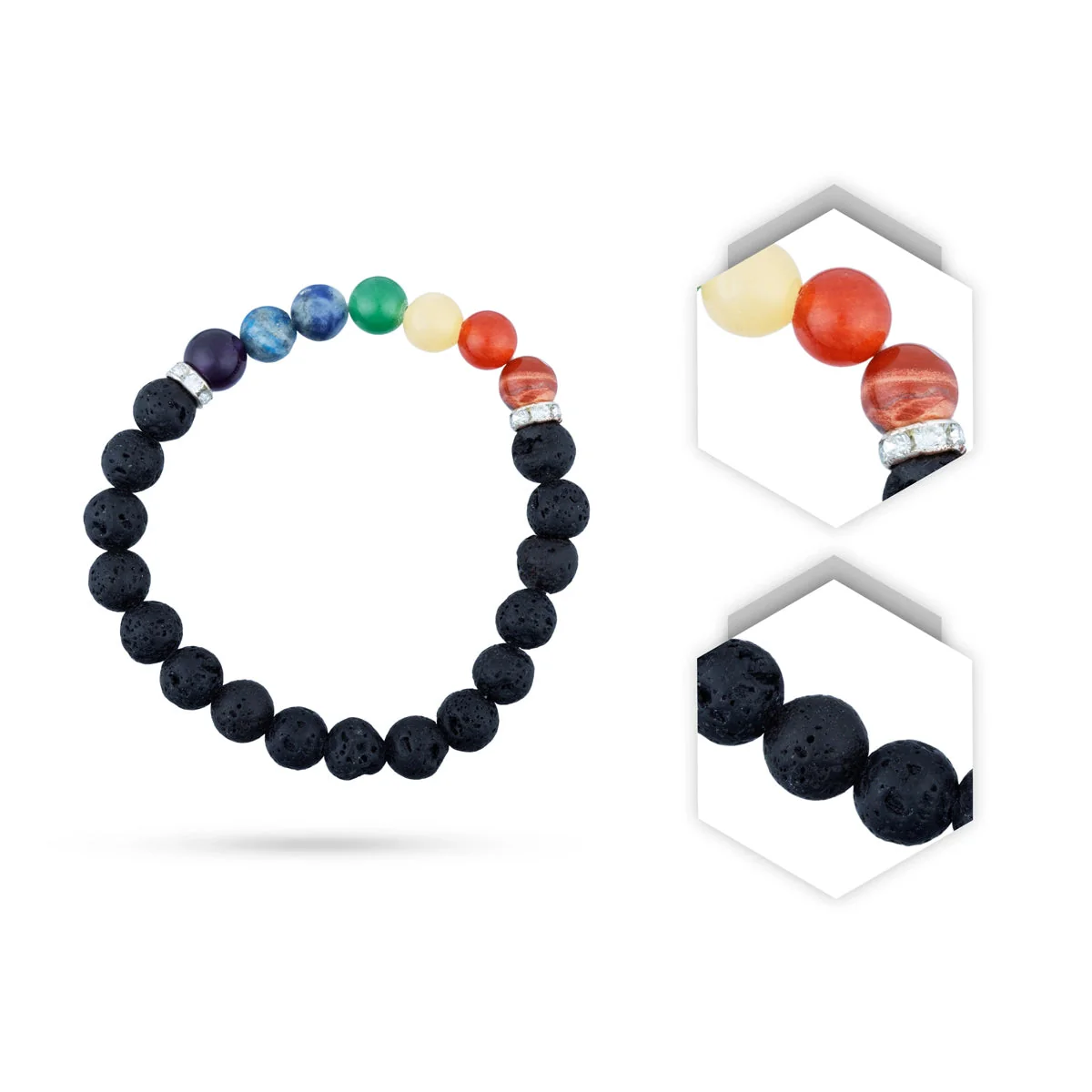 Lava 7 Chakra Bracelet - 2.5 Inches | 7 Chakra Lava Stone Bracelet/ 7 Chakra Lava Bracelet/ Hand Band/ 20 Gms - Image 2