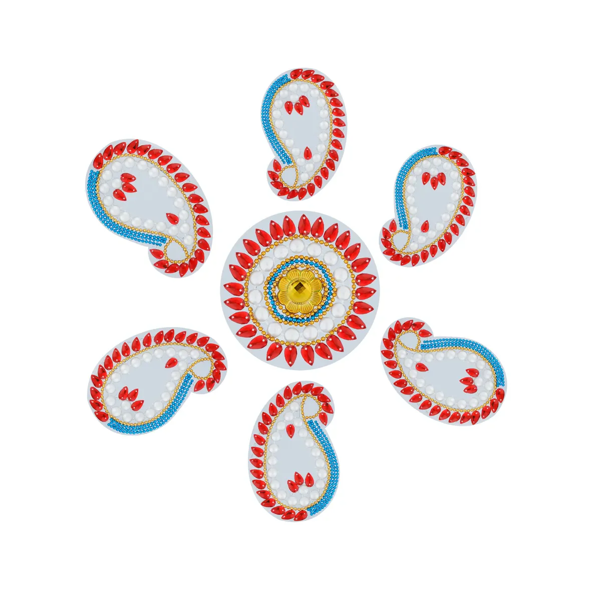 Acrylic Rangoli Design | Kundan Stone Muggulu Rangoli Kolam/ Mango Design Kolam Design for Home Decor/ Assorted Colour - Image 4