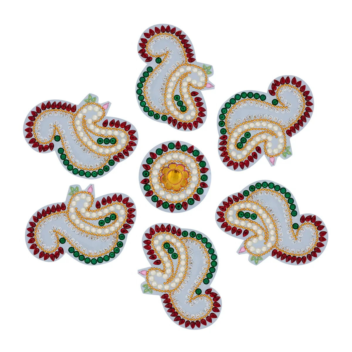 Acrylic Rangoli Design | Kundan Stone Muggulu Rangoli Kolam/ Peacock Design Kolam Design for Home Decor/ Assorted Colour - Image 4