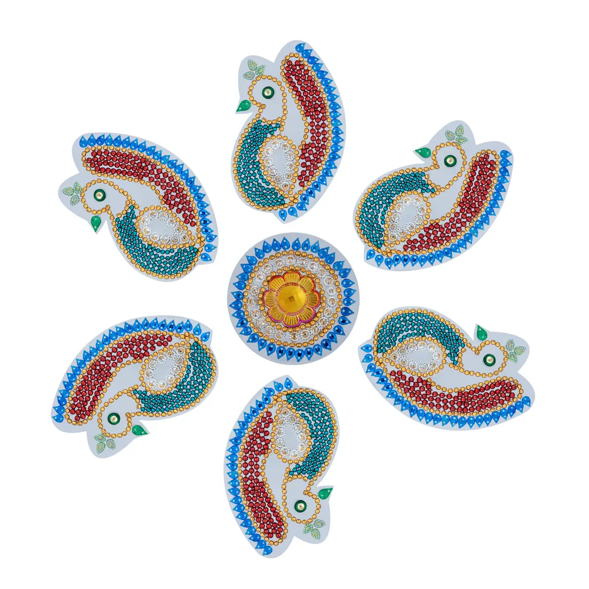Acrylic Rangoli | Multicolour Kundan Stone Acrylic Rangoli Design/ Peacock Design Muggulu Rangoli for Home