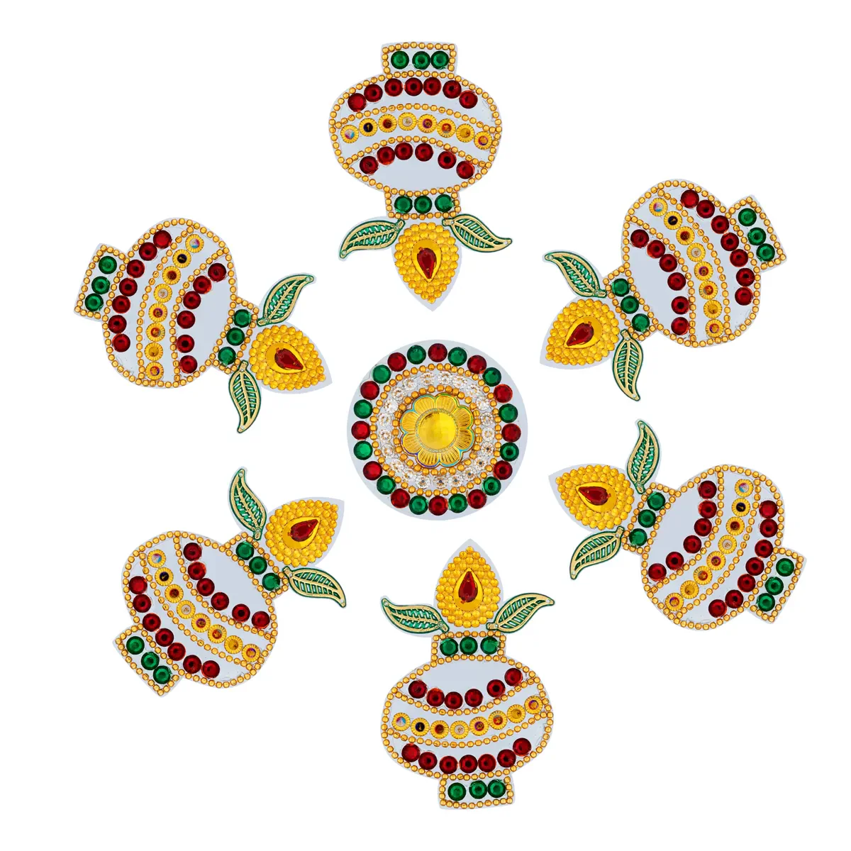 Acrylic Rangoli | Multicolour Kundan Stone Acrylic Rangoli Design/ Peacock Design Muggulu Rangoli for Home - Image 4