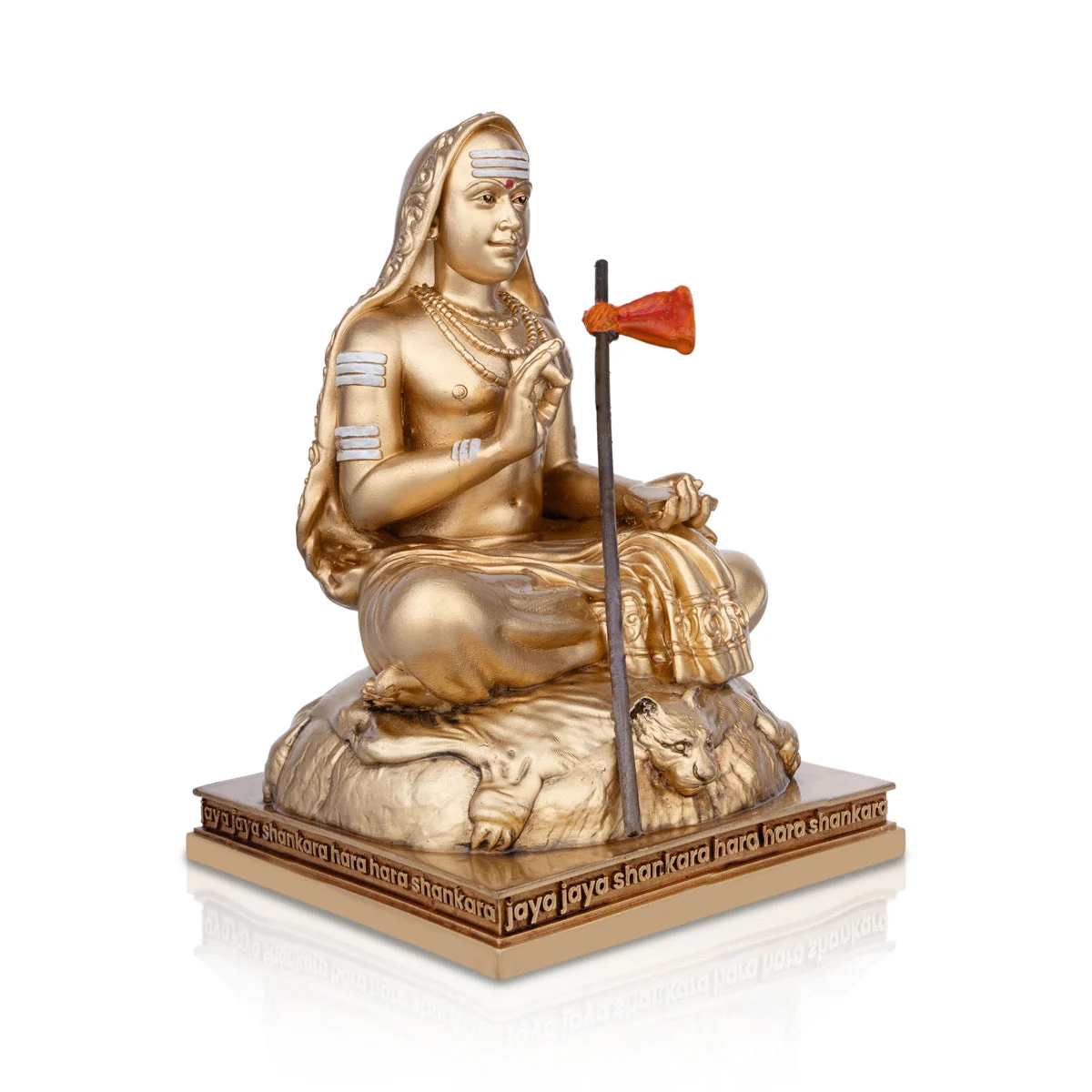 Adi Shankara Statue Sitting On Base- 6.5 X 4.5 Inches | Gold Polish Shankaracharya Murti/Resin Statue For Pooja - Image 2