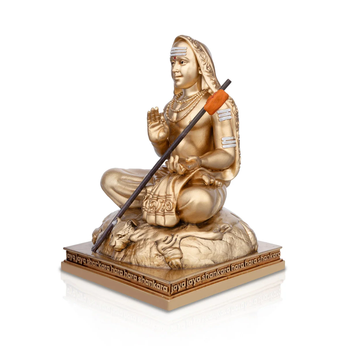 Adi Shankara Statue Sitting On Base- 6.5 X 4.5 Inches | Gold Polish Shankaracharya Murti/Resin Statue For Pooja - Image 3
