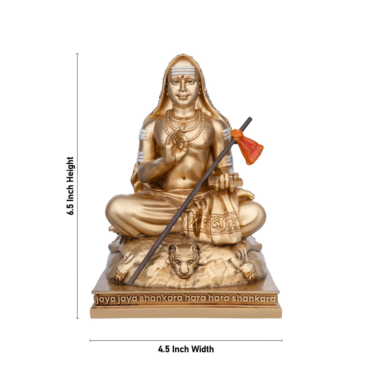 Adi Shankara Statue Sitting On Base- 6.5 X 4.5 Inches | Gold Polish Shankaracharya Murti/Resin Statue For Pooja - Image 5