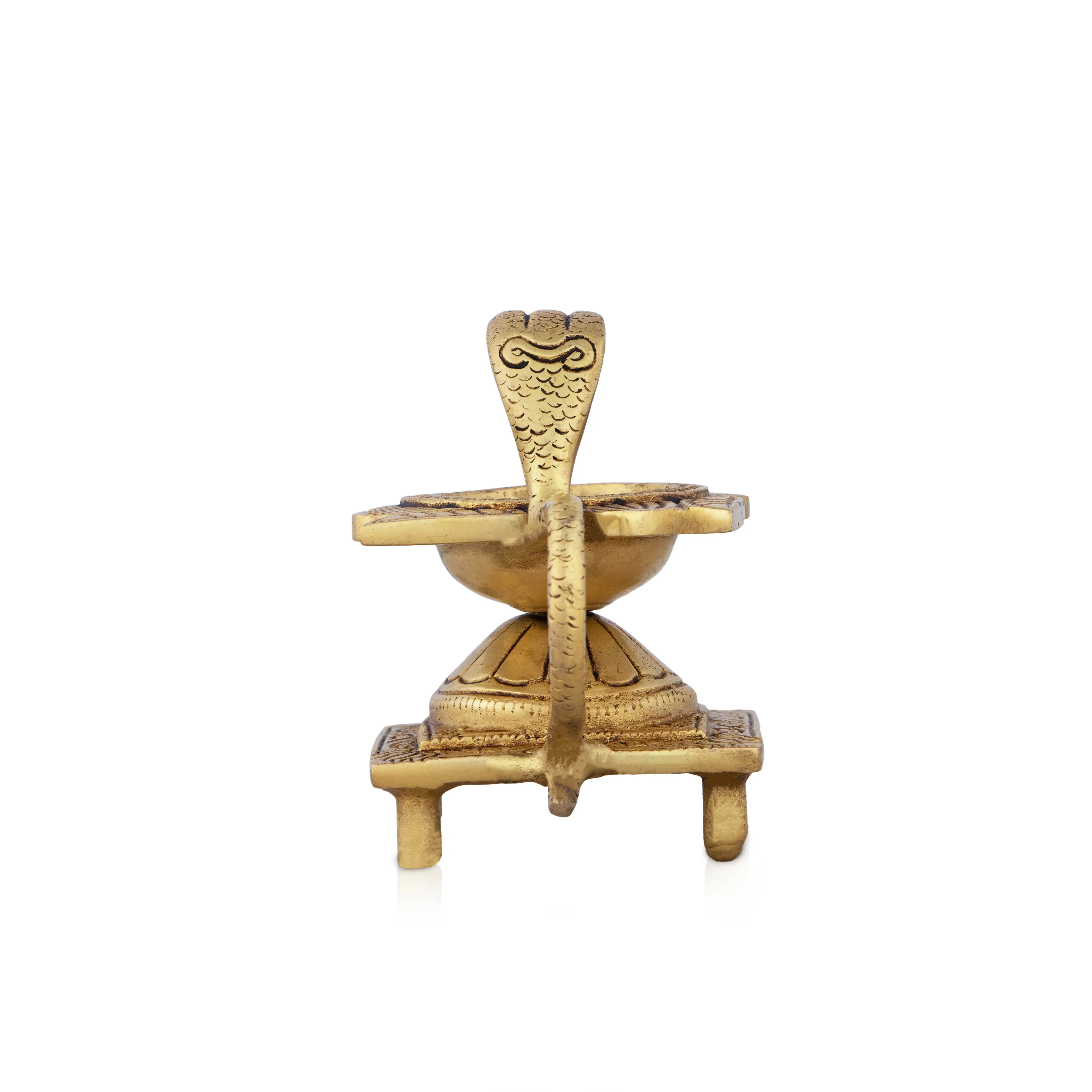 Agal Vilakku With Snake Handle - 4 x 3 Inches | Brass Lamp/Antique Polish Flower Design Kartik Deepam for Pooja - Image 4