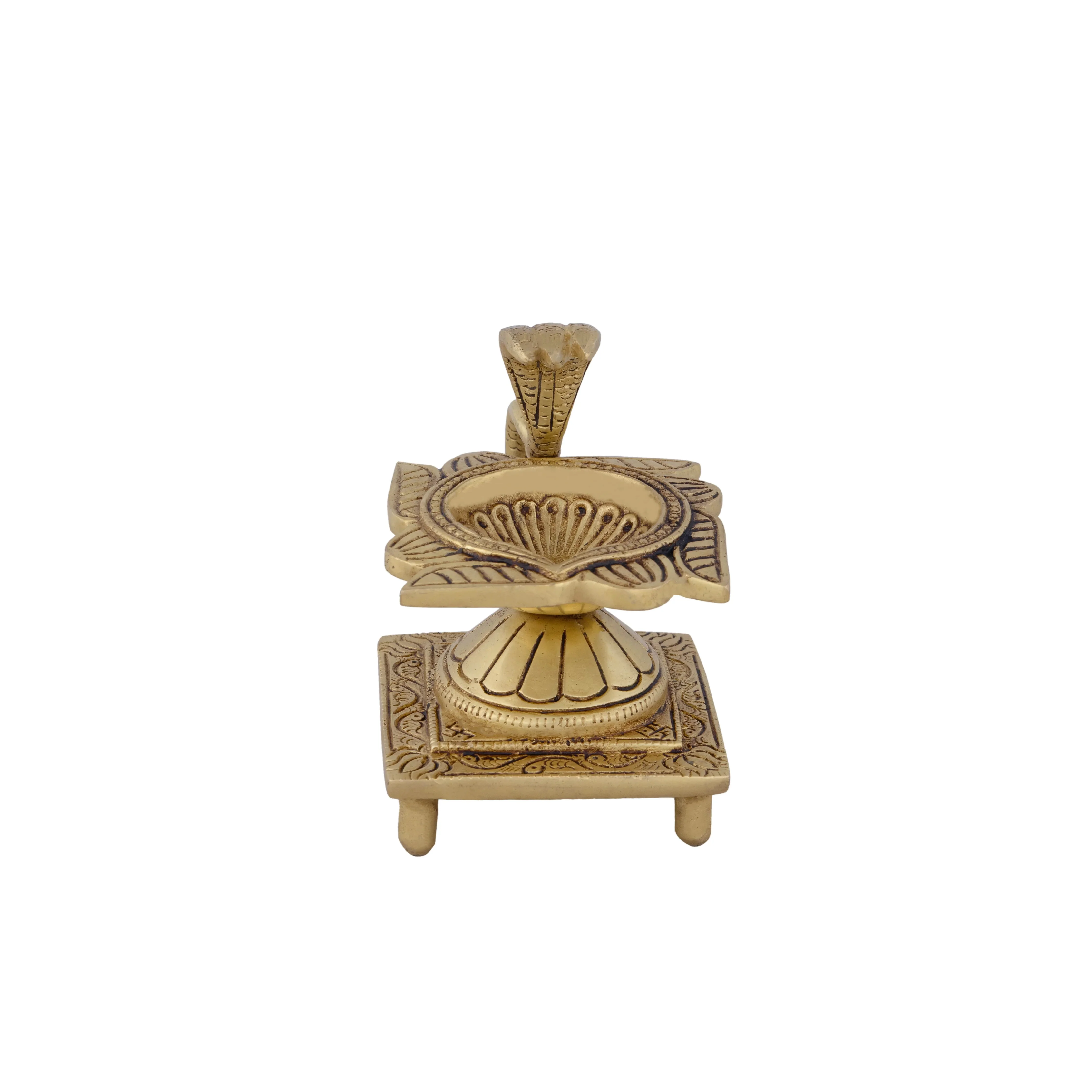 Agal Vilakku With Snake Handle - 4 x 3 Inches | Brass Lamp/Antique Polish Flower Design Kartik Deepam for Pooja - Image 5