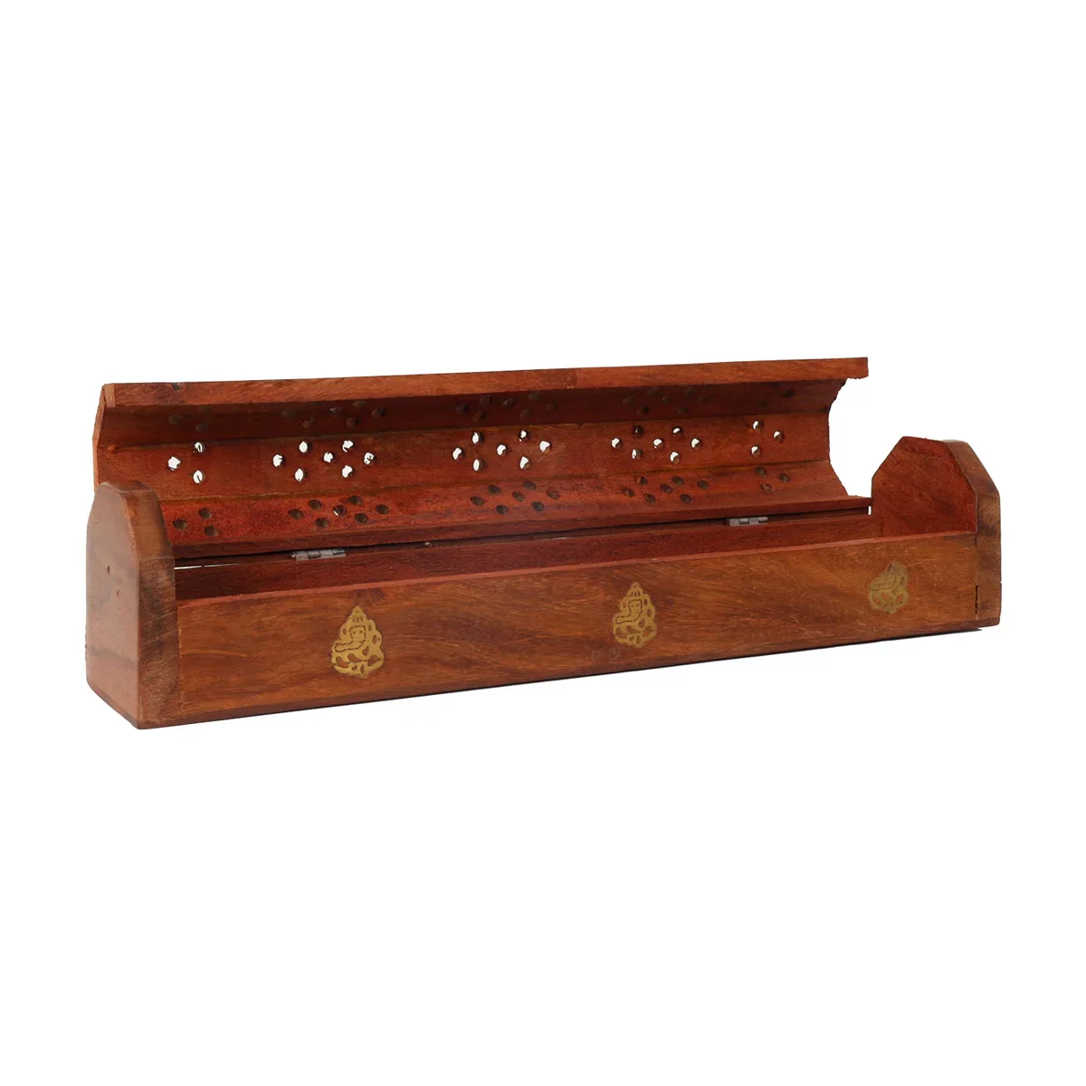 Agarbathi Box - 2.5 x 12 Inches | Ganesha Om Inlaid Design Incense Stick Holder/ Wooden Dhoop Holder for Pooja - Image 4