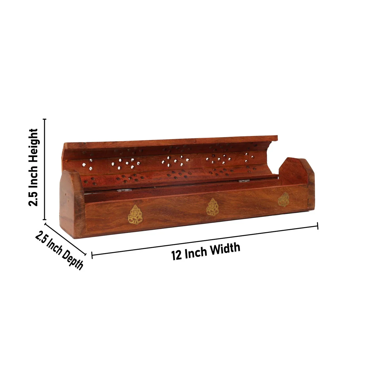 Agarbathi Box - 2.5 x 12 Inches | Ganesha Om Inlaid Design Incense Stick Holder/ Wooden Dhoop Holder for Pooja - Image 5