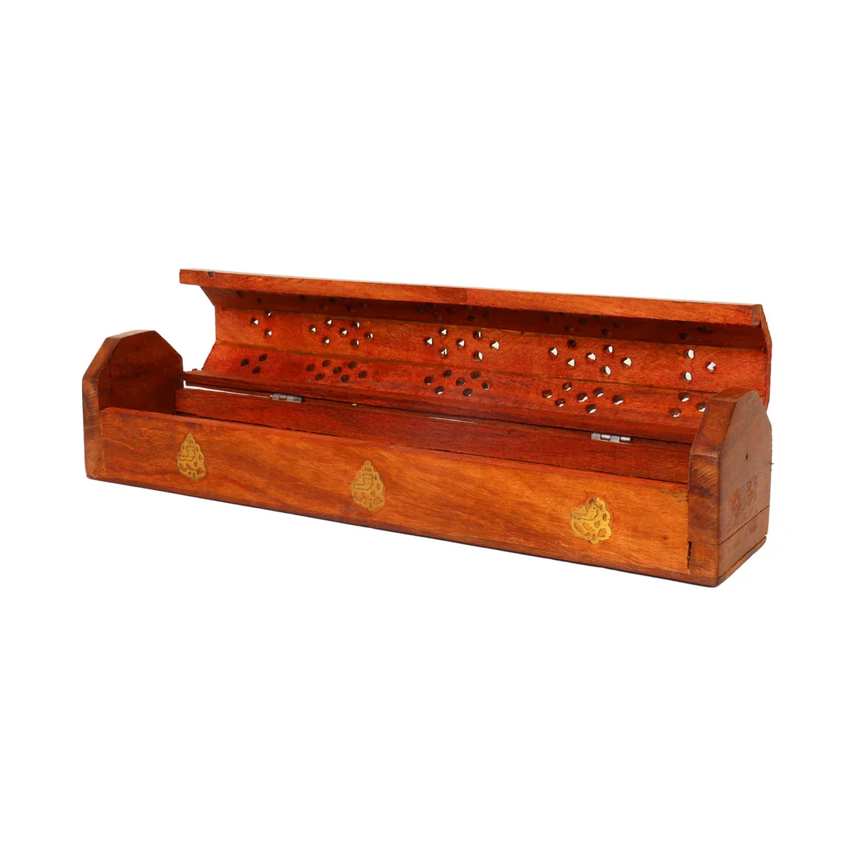 Agarbathi Box - 2.5 x 12 Inches | Ganesha Om Inlaid Design Incense Stick Holder/ Wooden Dhoop Holder for Pooja - Image 6