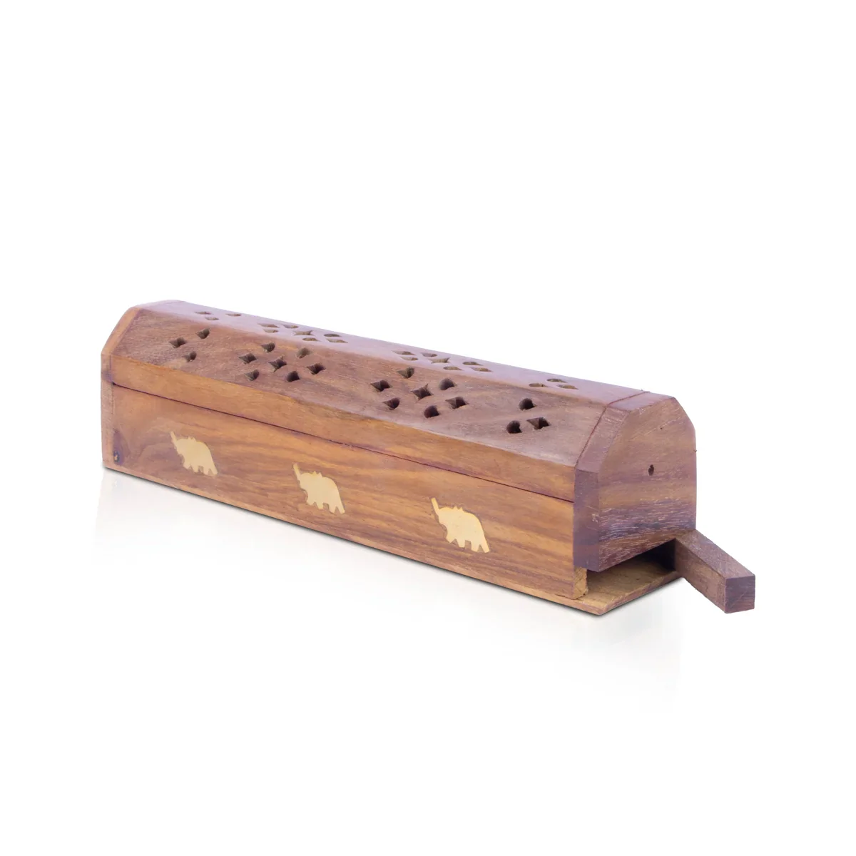 Agarbatti Stand - 2 x 10 Inches | Wooden Incense Holder/ Elephant Inlaid Design Agarbathi Box for Pooja - Image 3