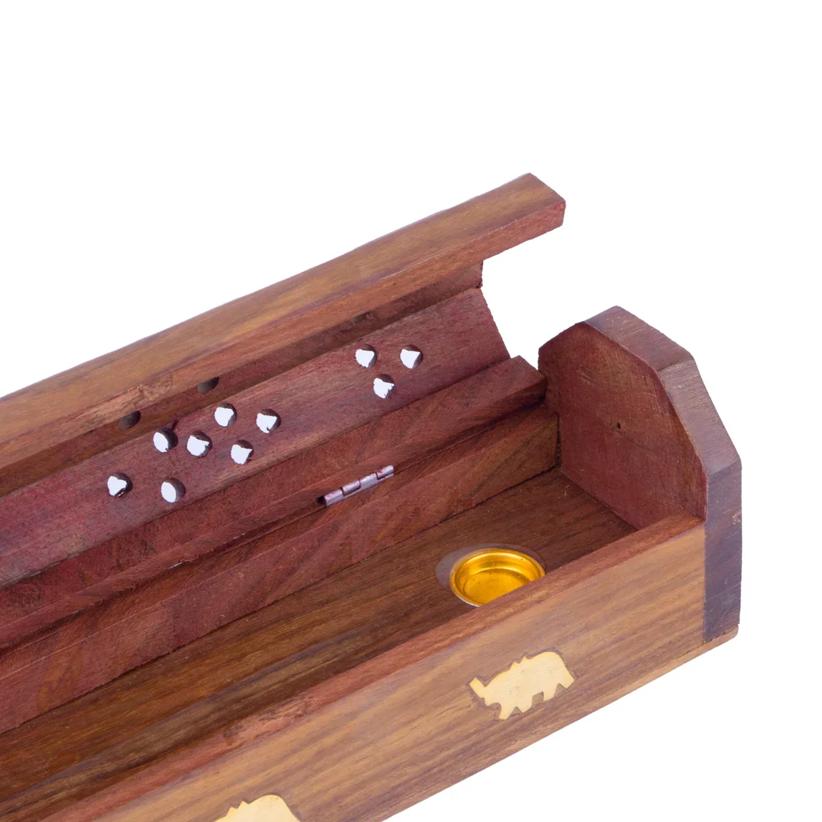 Agarbatti Stand - 2 x 10 Inches | Wooden Incense Holder/ Elephant Inlaid Design Agarbathi Box for Pooja - Image 4
