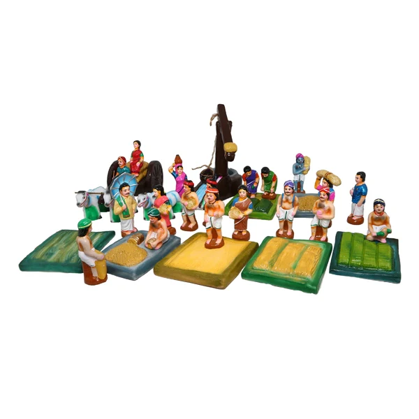 Agriculture Clay Golu Bommai Set - 5 x 2.5 Inches | Giri Golu Doll/ Navaratri Golu Bomma/Gombe - Image 3
