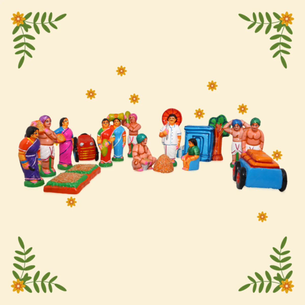 Agriculture Clay Golu Bommai Set - 7 x 7 Inches | Giri Golu Doll/ Navaratri Golu Bomma/Gombe/Bommai - Image 8