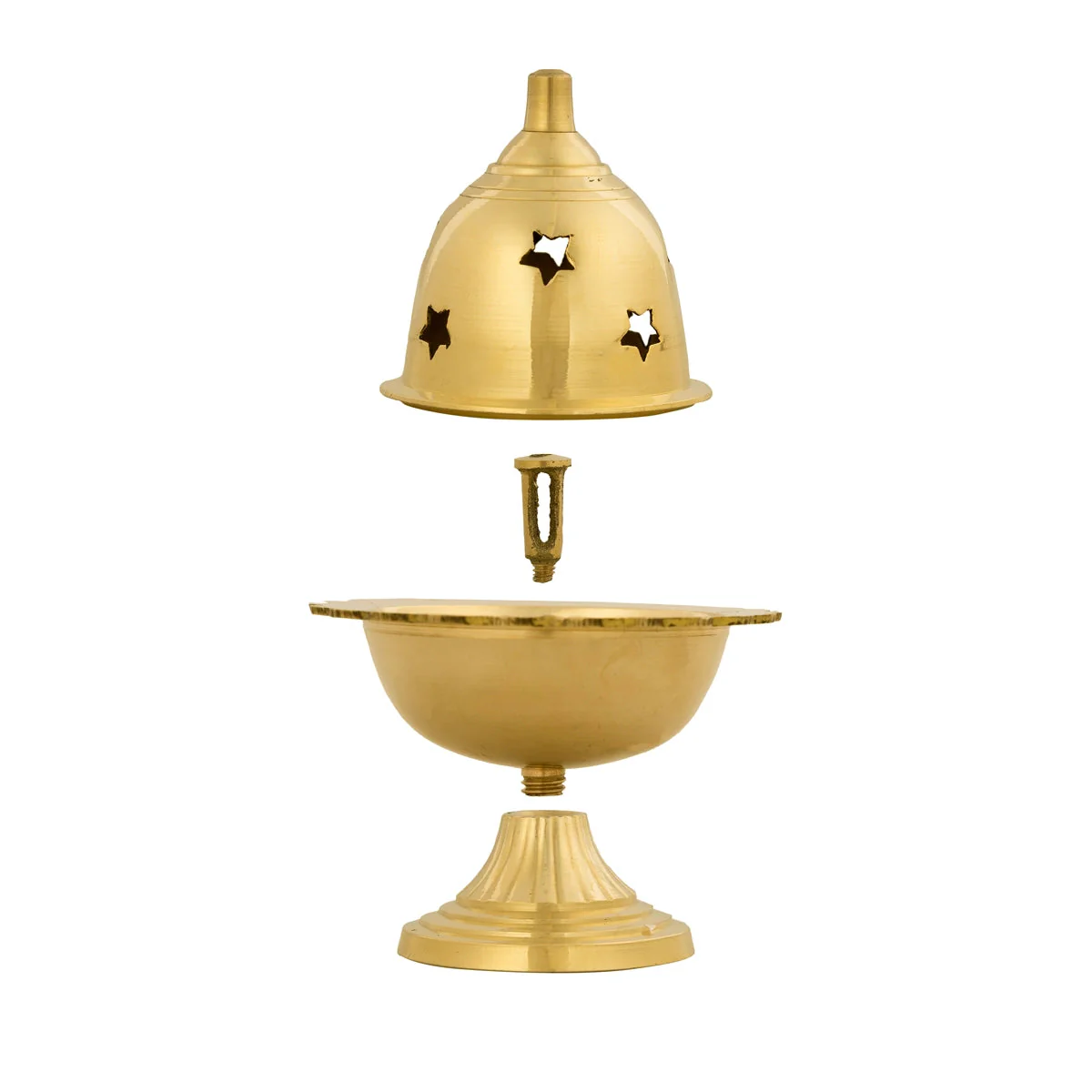 Amar Deep With Base - 4 x 3 Inches | Brass Lamp/ Brass Pooja Diya/ Brass Deepam Star Design Lid for Home - Image 3
