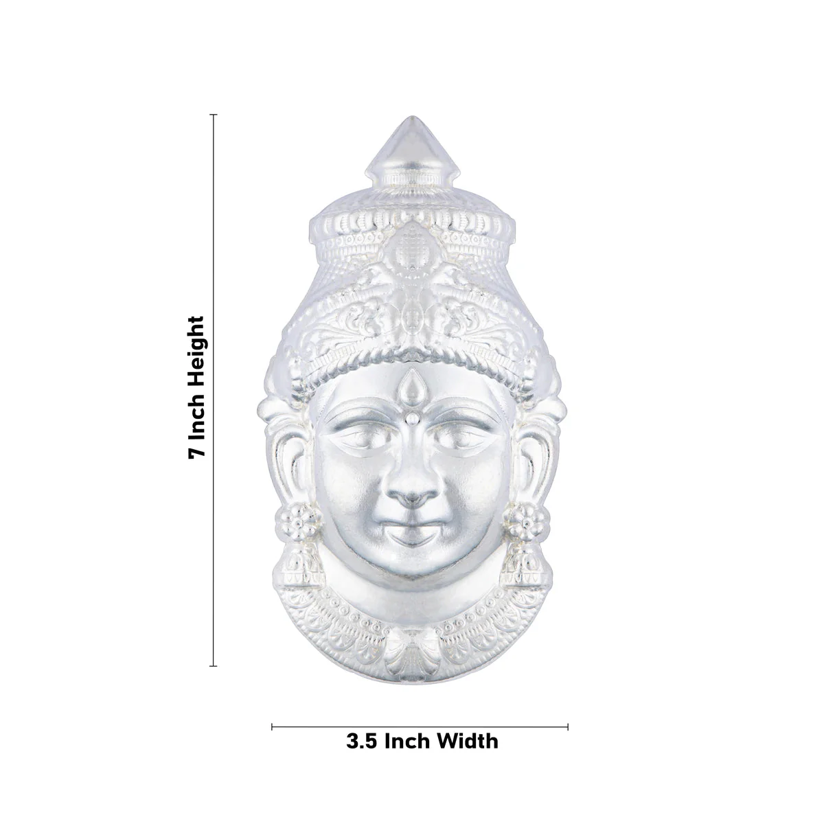 Amman Face - 7 x 3.5 Inches | White Metal Amman Mugam/ Ammavari Face for Deity/ 105 Gms Approx - Image 2