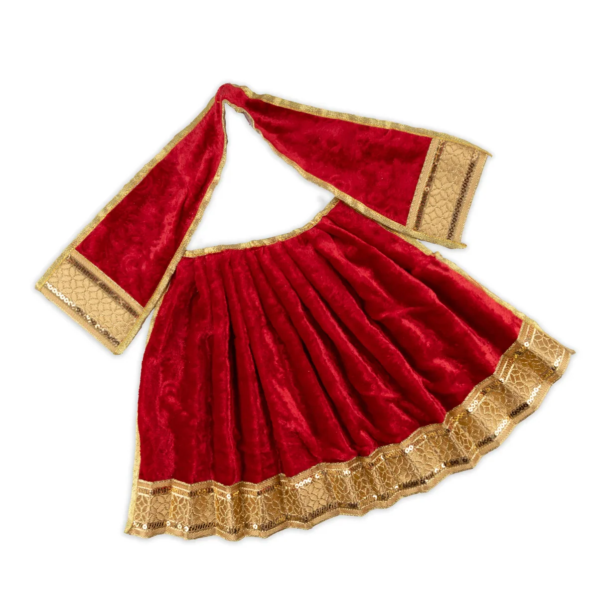 Amman Pavadai - 10 Inches | Velvet with Jari Border Lehenga Patka/ Mata Dress for Deity - Image 11