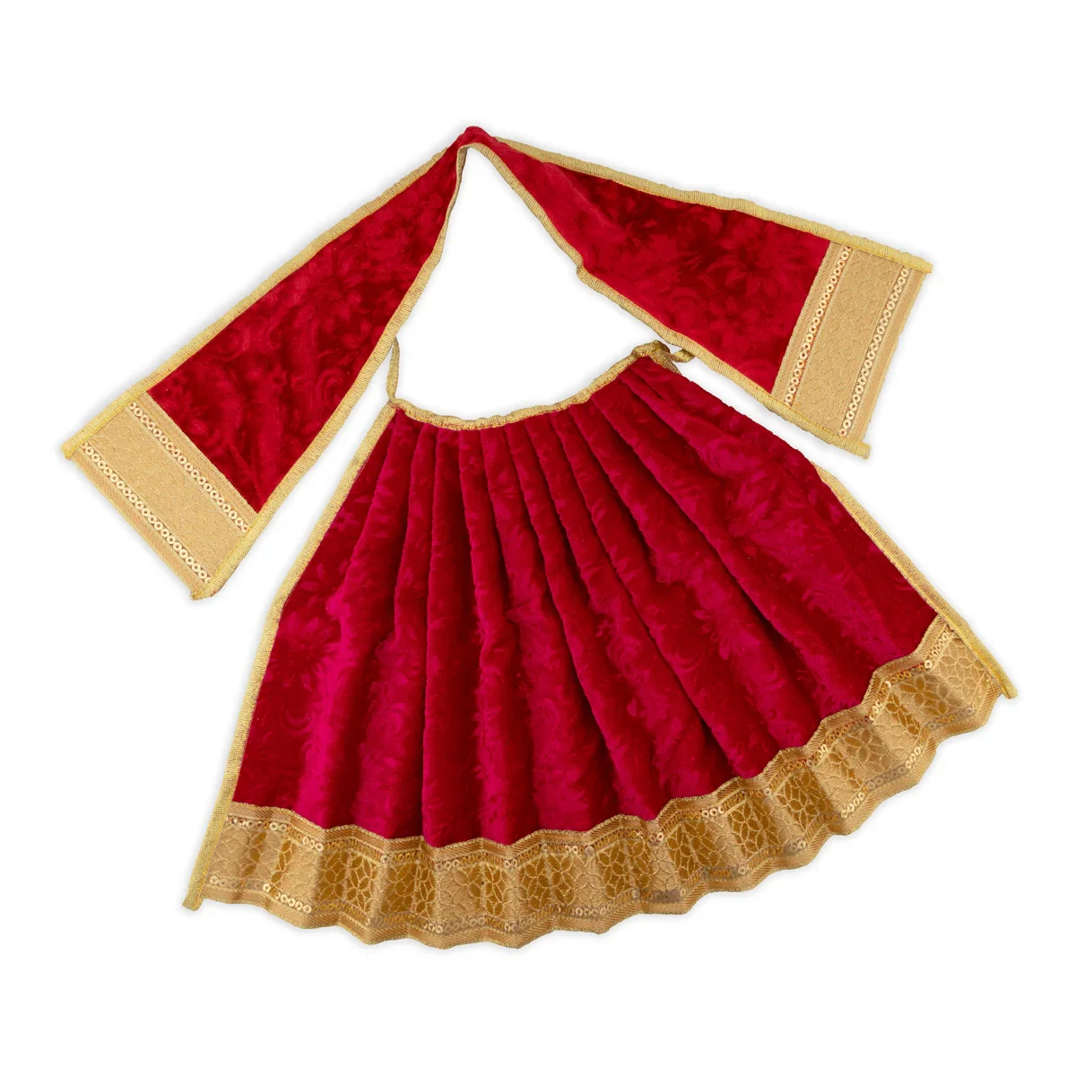 Amman Pavadai - 10 Inches | Velvet with Jari Border Lehenga Patka/ Mata Dress for Deity - Image 7