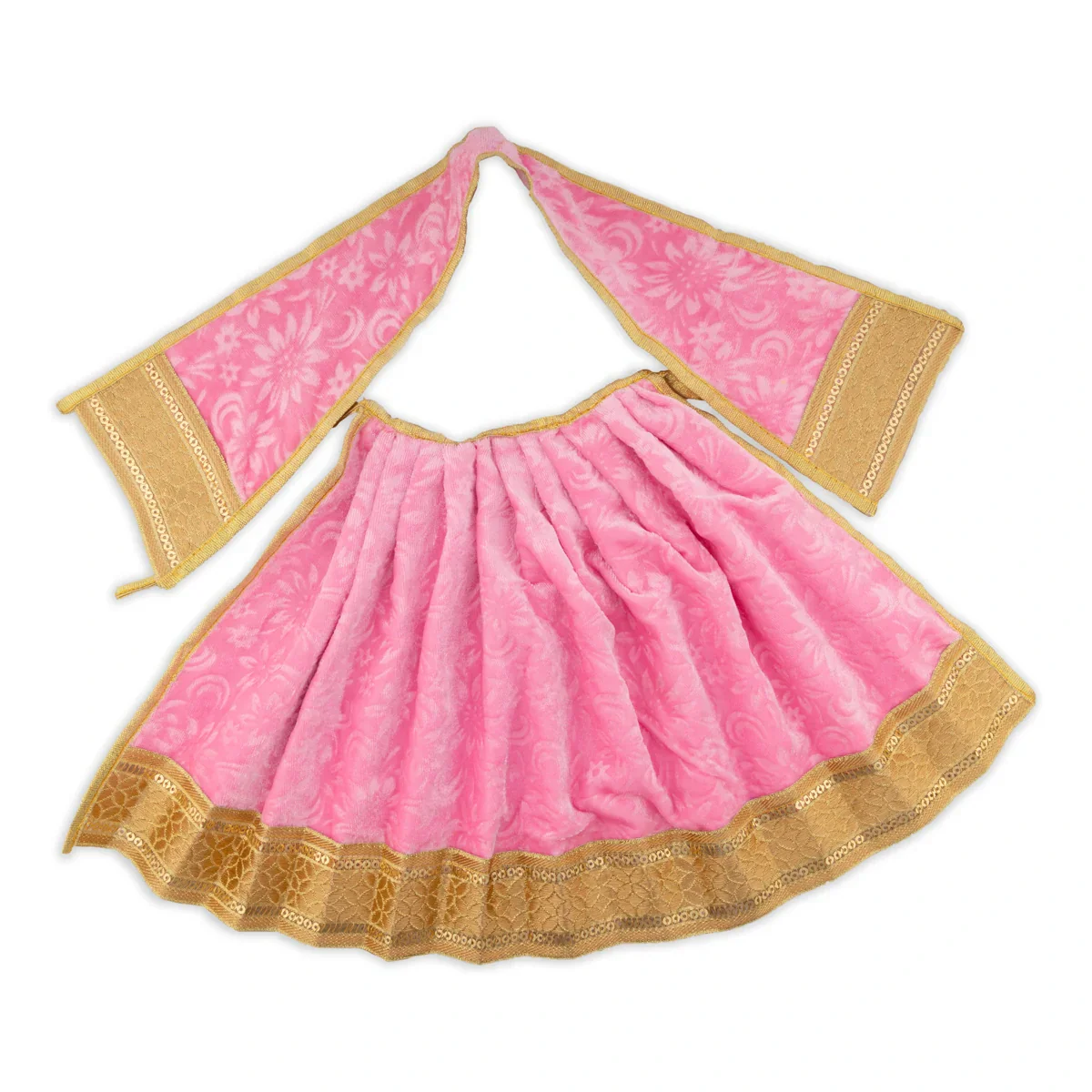 Amman Pavadai - 10 Inches | Velvet with Jari Border Lehenga Patka/ Mata Dress for Deity - Image 9