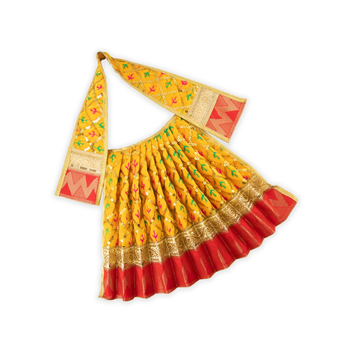 Amman Pavadai - 12 Inches | Velvet with Jari Border Lehenga Patka/ Mata Dress for Deity - Image 2