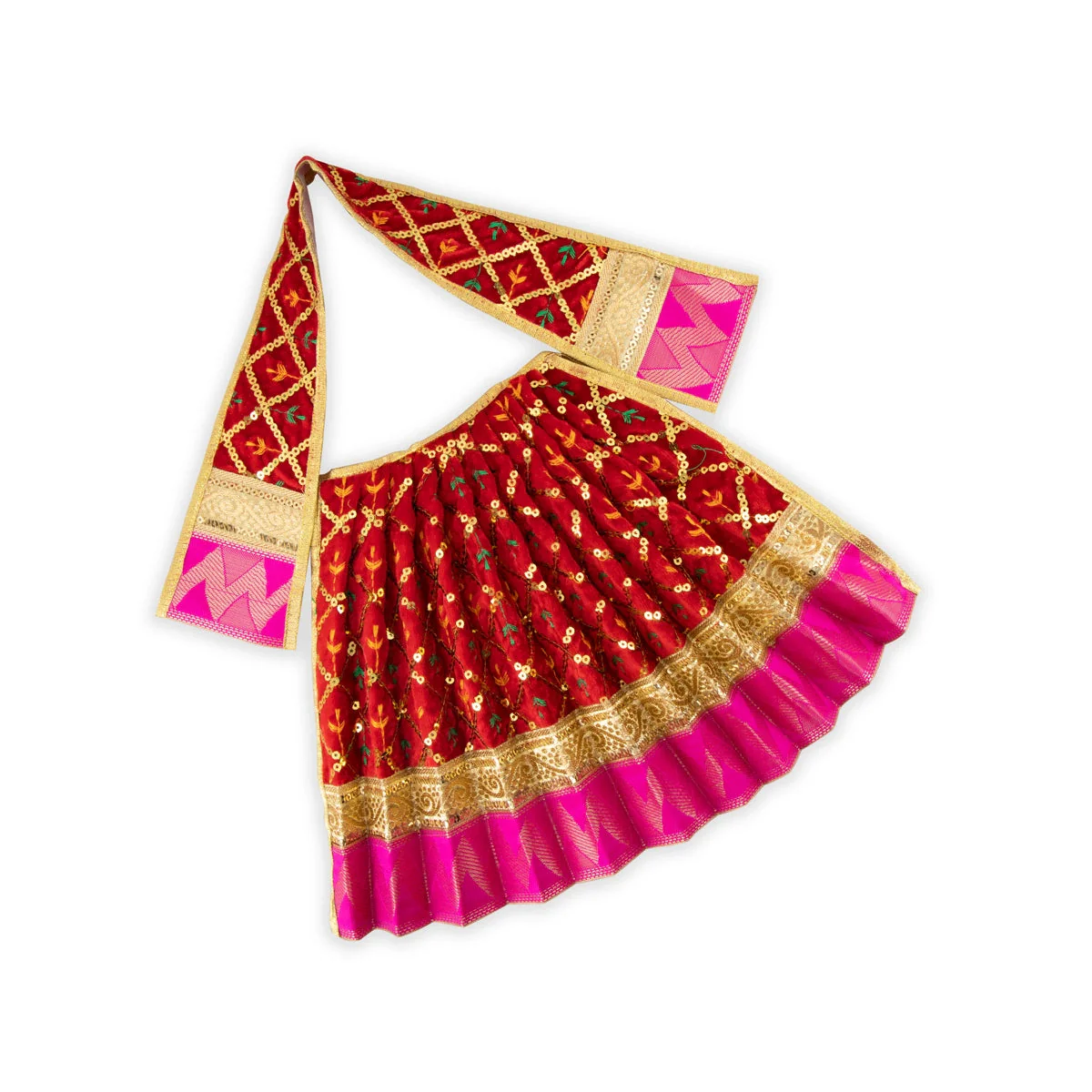 Amman Pavadai - 12 Inches | Velvet with Jari Border Lehenga Patka/ Mata Dress for Deity - Image 3