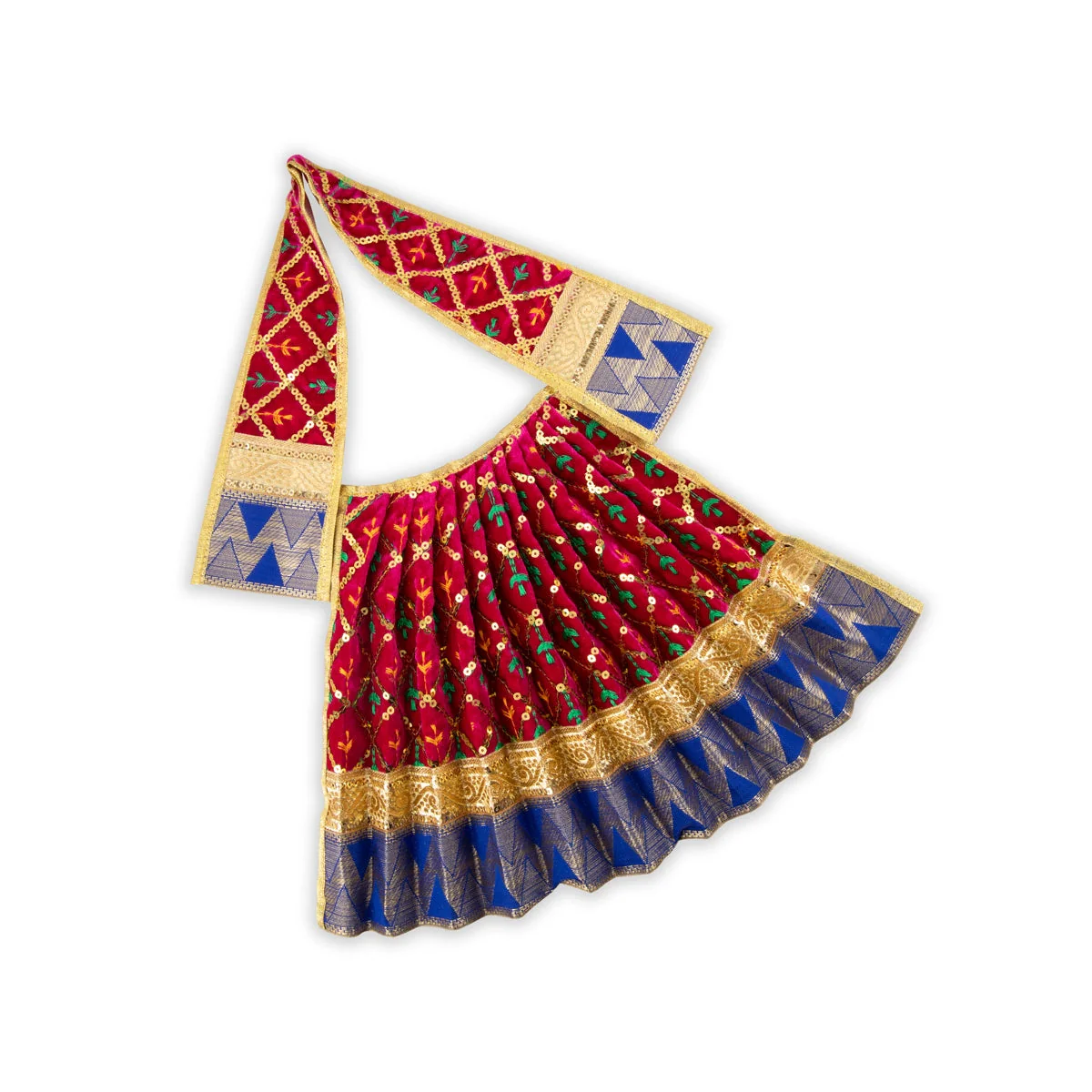Amman Pavadai - 12 Inches | Velvet with Jari Border Lehenga Patka/ Mata Dress for Deity - Image 5