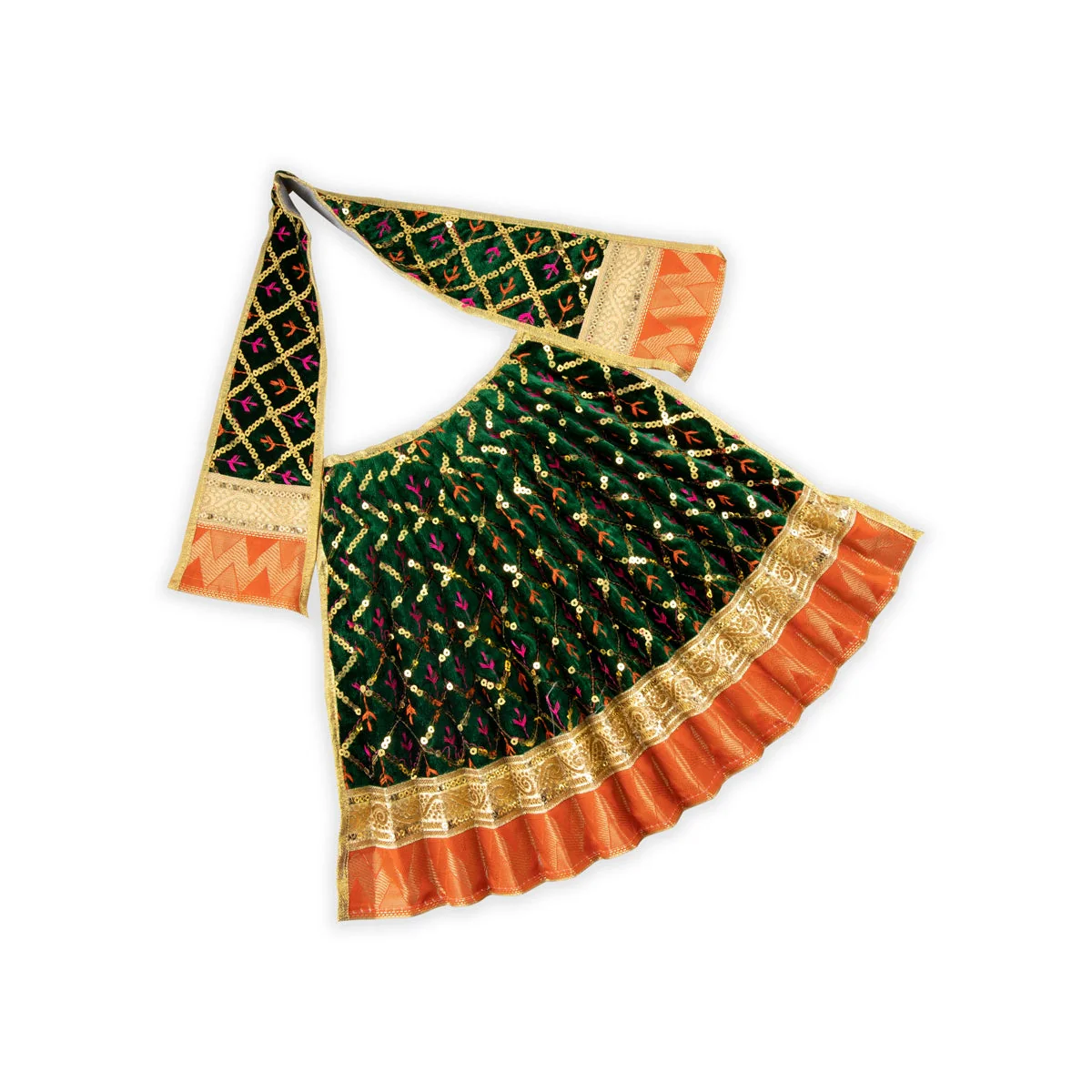 Amman Pavadai - 12 Inches | Velvet with Jari Border Lehenga Patka/ Mata Dress for Deity - Image 6