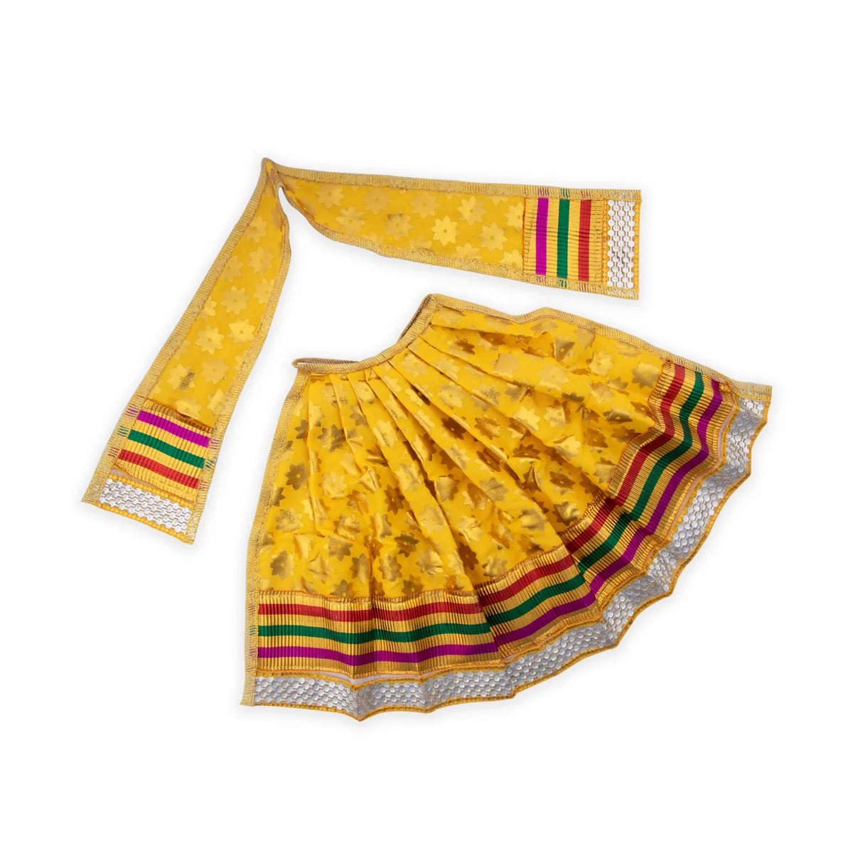 Devi Vastra - 8 Inches | Satin with Jari Border Lehenga Patka/ Mata Dress for Deity/ Assorted Colour - Image 3