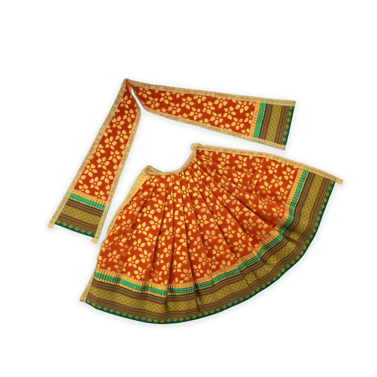Devi Vastra - 8 Inches | Satin with Jari Border Lehenga Patka/ Mata Dress for Deity/ Assorted Colour - Image 6
