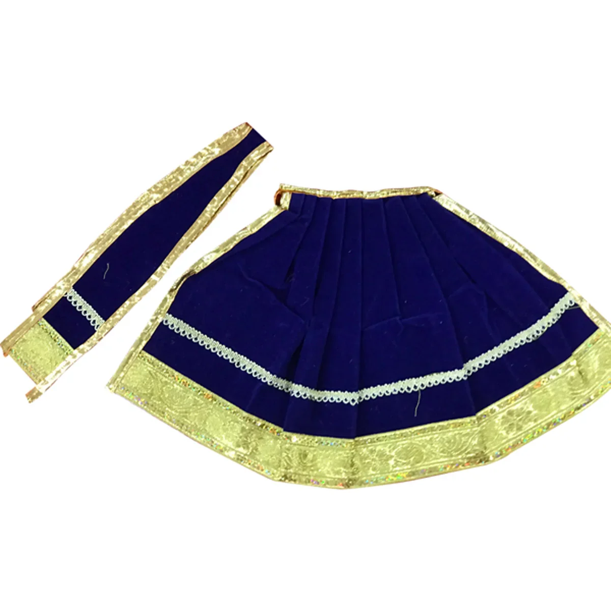Amman Pavadai - 9 x 17.5 Inches | Velvet Mata Dress/ Lehenga Patka/ Golden Border Mata Poshak for Deity