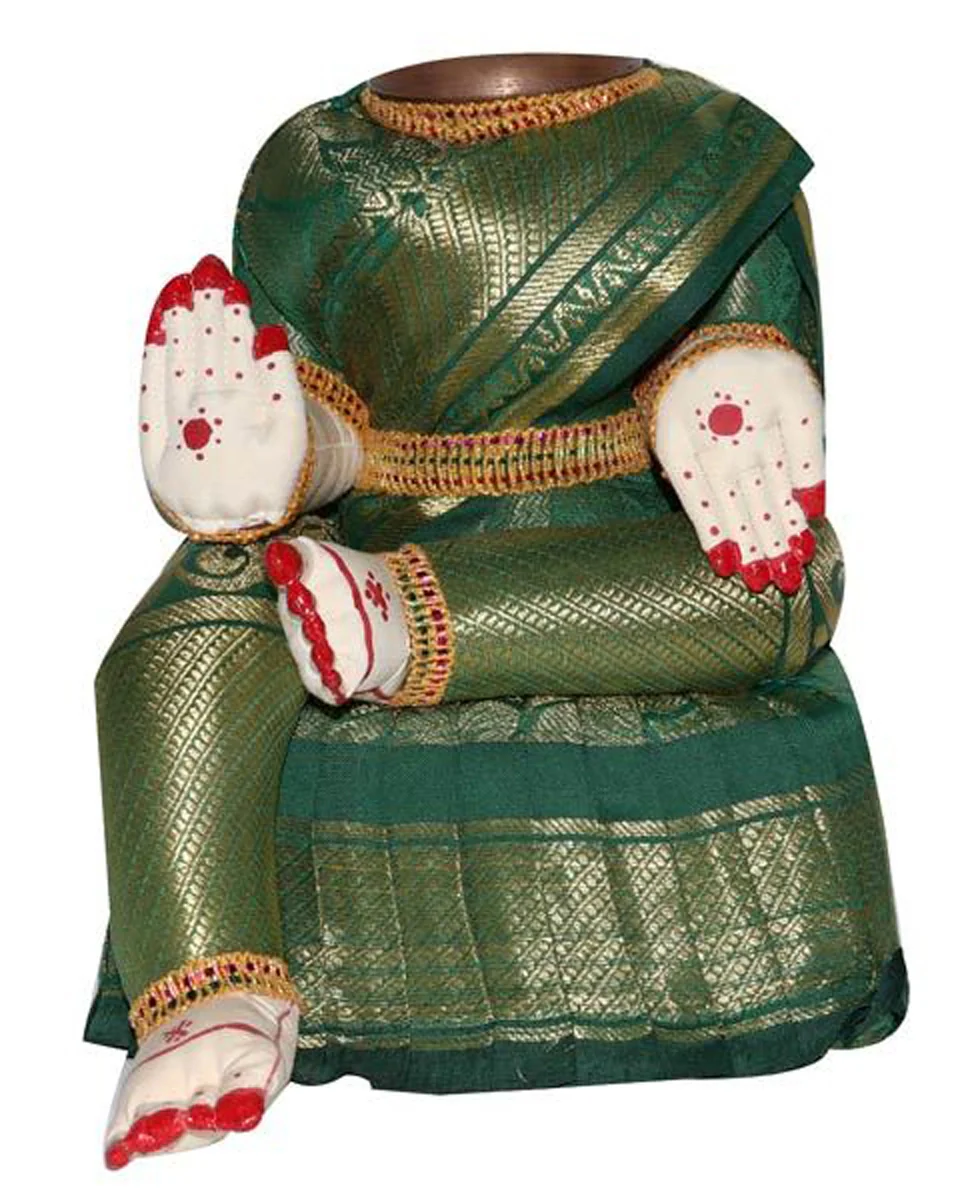 Amman Stand - 10 x 8 Inches | Varalakshmi Decor/ Wooden Ammavari Idol without Face for Deity Decor - Image 10