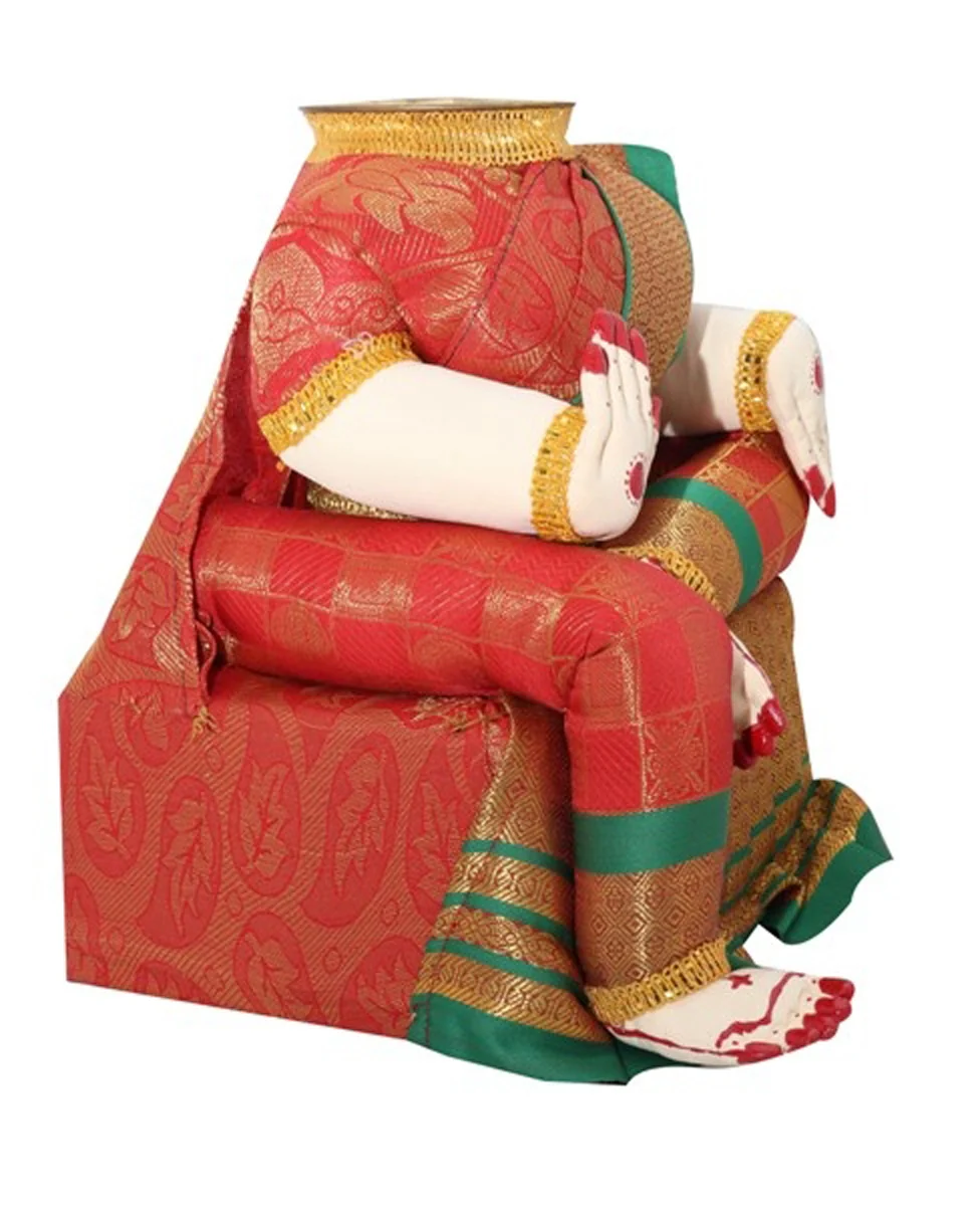 Amman Stand - 10 x 8 Inches | Varalakshmi Decor/ Wooden Ammavari Idol without Face for Deity Decor - Image 12