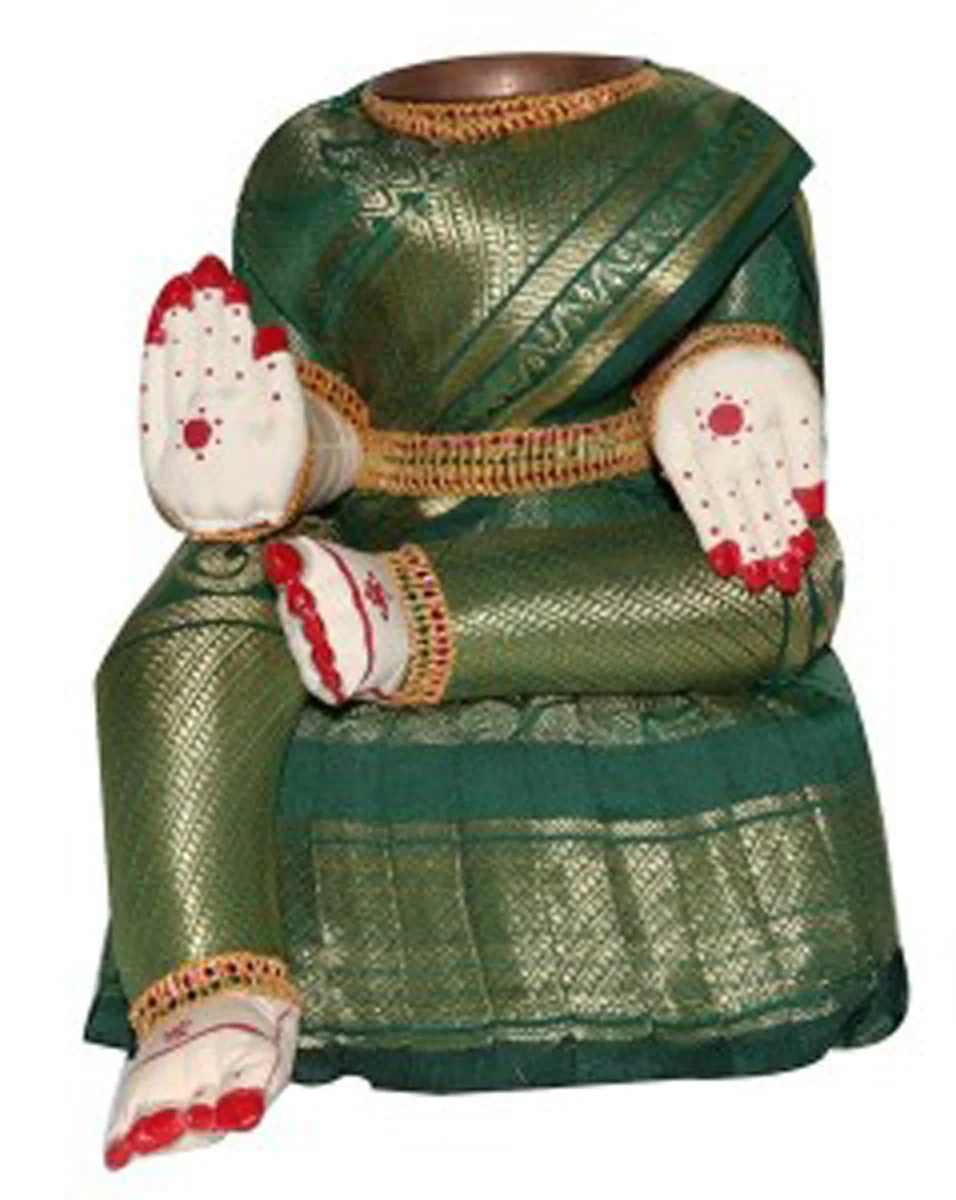 Amman Stand - 10 x 8 Inches | Varalakshmi Decor/ Wooden Ammavari Idol without Face for Deity Decor - Image 8