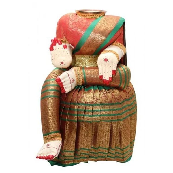 Amman Stand - 12 x 9 Inches | Varalakshmi Decor/ Wooden Ammavari Idol without Face for Deity Decor - Image 2